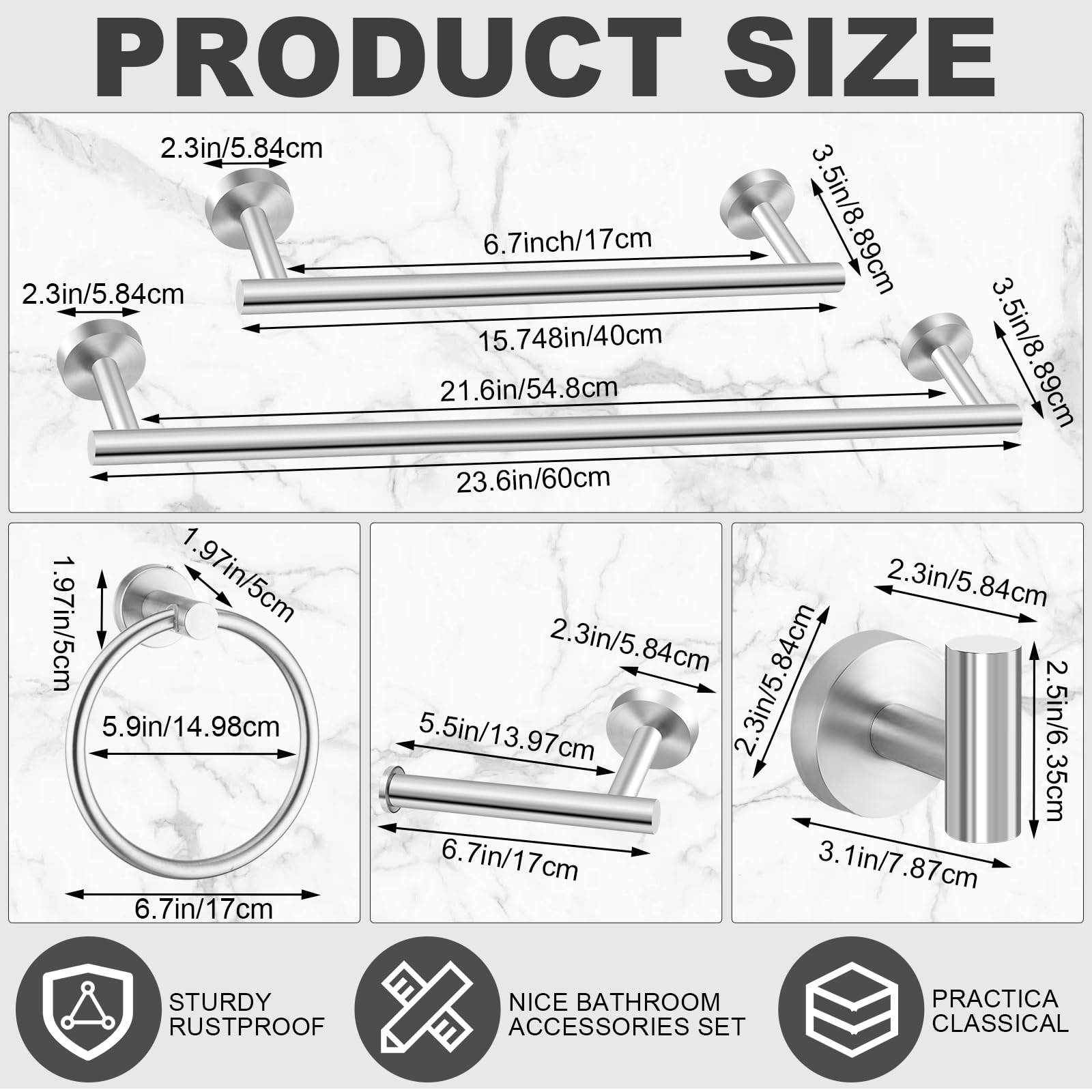 Gisafai 30 Pcs Bathroom Hardware Set, 23.6 Inch Brushed Towel Bar Ring Toilet Paper Holder Robe Towel Hook, Sus304 Stainless Ste