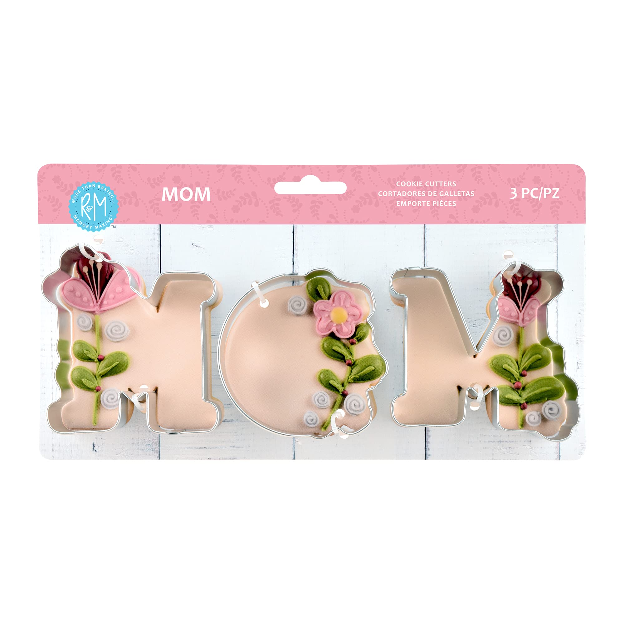 R & M International 5145 Mom Letters Mother'S Day, 3-Piece Cookie Cutter Set, Tinplated Steel