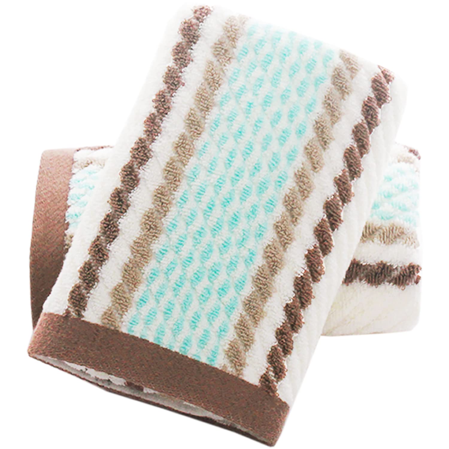 Pidada Hand Towels Set Of 2 Striped Pattern 100% Cotton Soft Absorbent Decorative Towel For Bathroom 16 X 26 Inch (Brown)