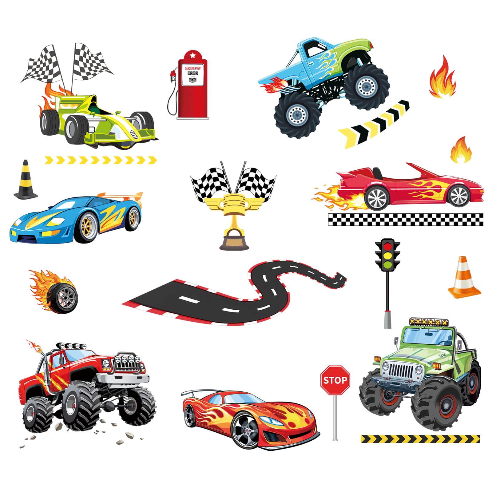 FUFUQUARE Racing Car Wall Stickers Roads Transportation Vehicle Wall Decals Peel and Stick Kids Boys Bedroom Nursery Wall Decor
