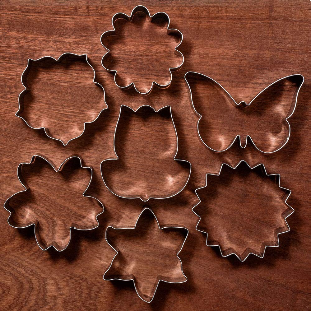Liliao Flowers Cookie Cutter Set - 7 Piece - Lily, Daisy, Sunflower, Cherry Blossoms, Tulip, Kapok Flowers And Butterfly Biscuit