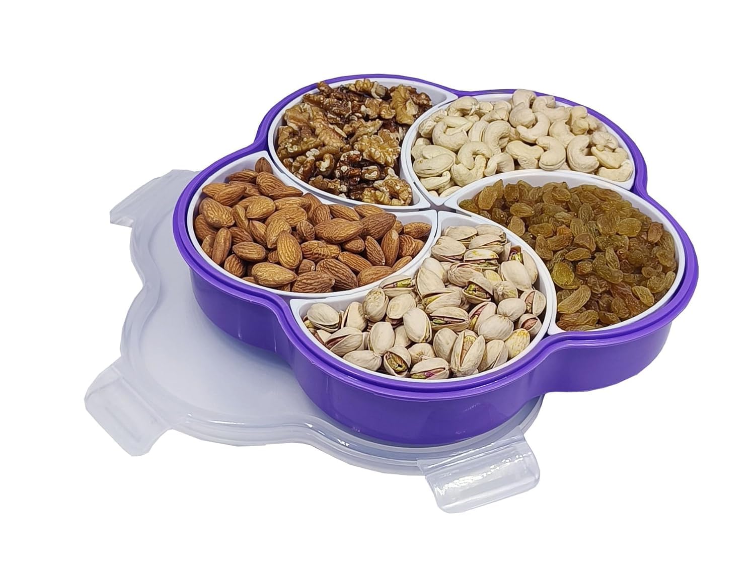 Luckymorden Plastic Square Shape 5 Compartment Multipurpose Box | Dry Fruit/Dried Fruit/Snacks Storage Box | Dining Table Servin