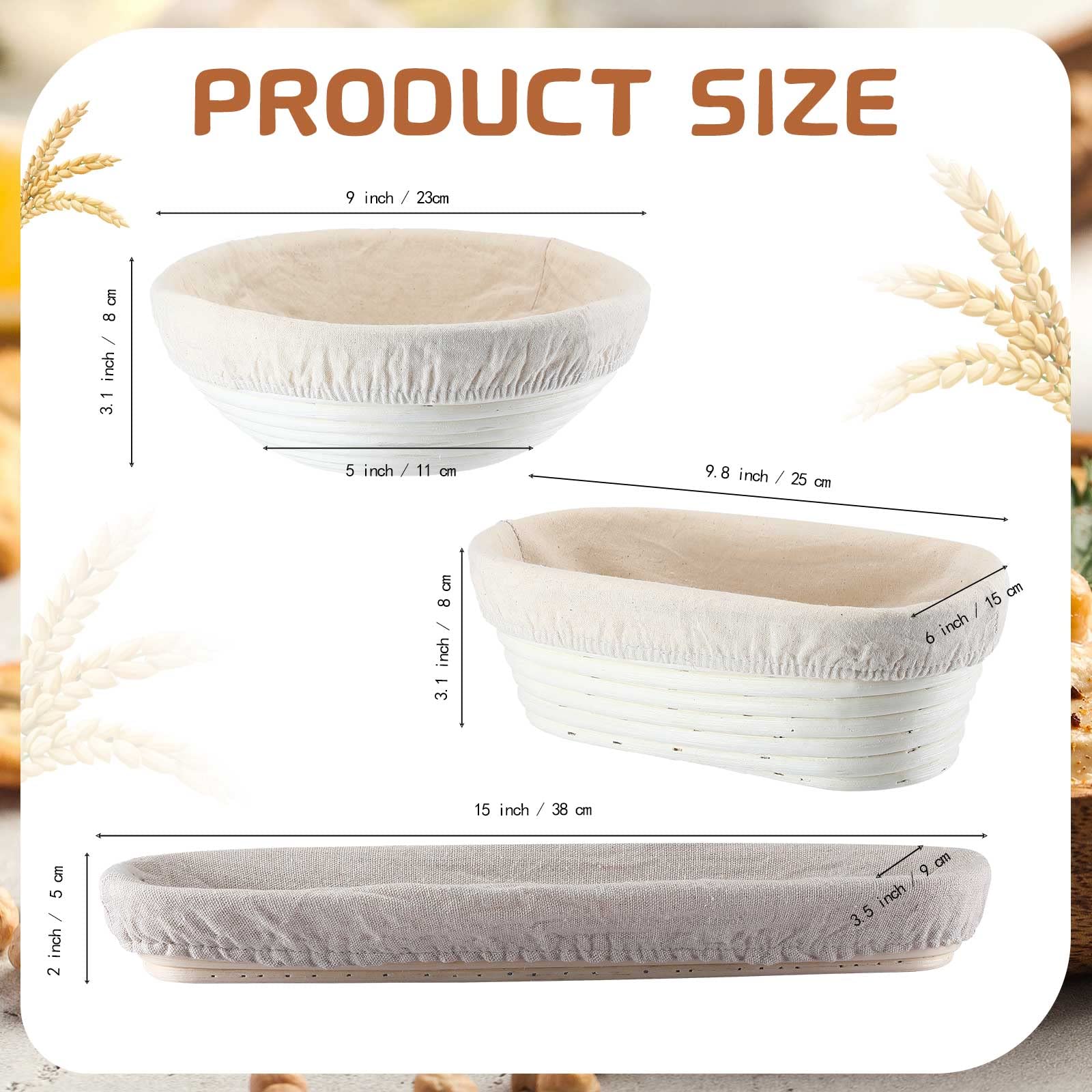 Gerrii 3 Packs Bread Banneton Proofing Basket 9 Inch Round And 10 Inch Oval And 15 Inch Oval Cane Sourdough Baskets Bread Baking