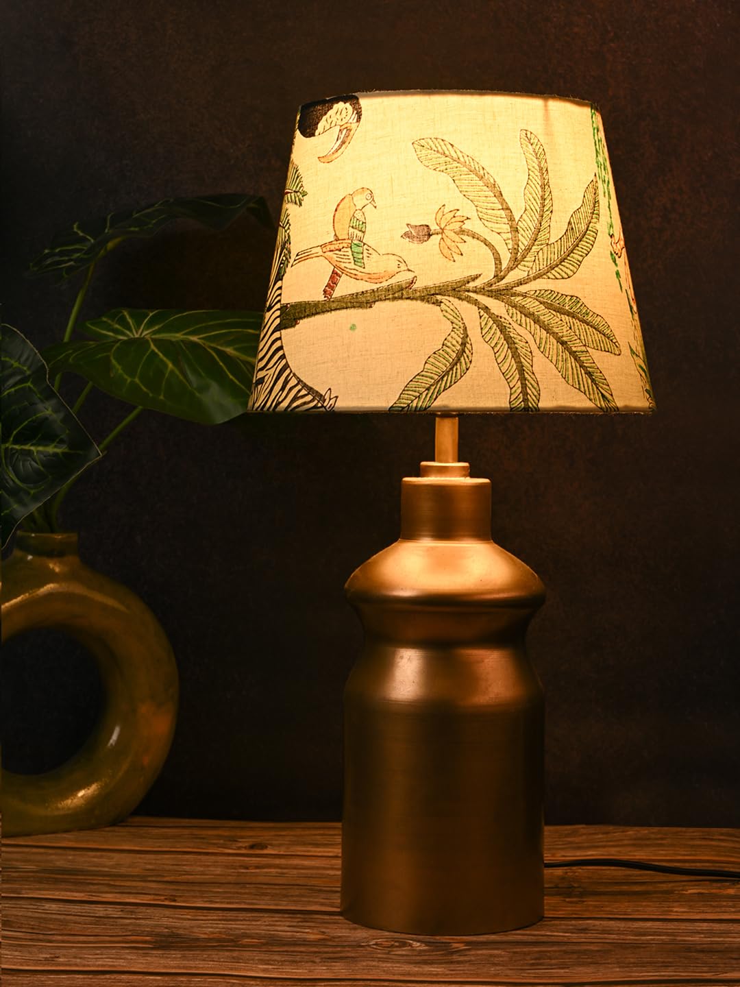 Green Girgit Golden Metal Urn Shaped Lamp With Taper Multicolor Green Shade | Night, Reading Lamp | Home & Living Room Decor Ite