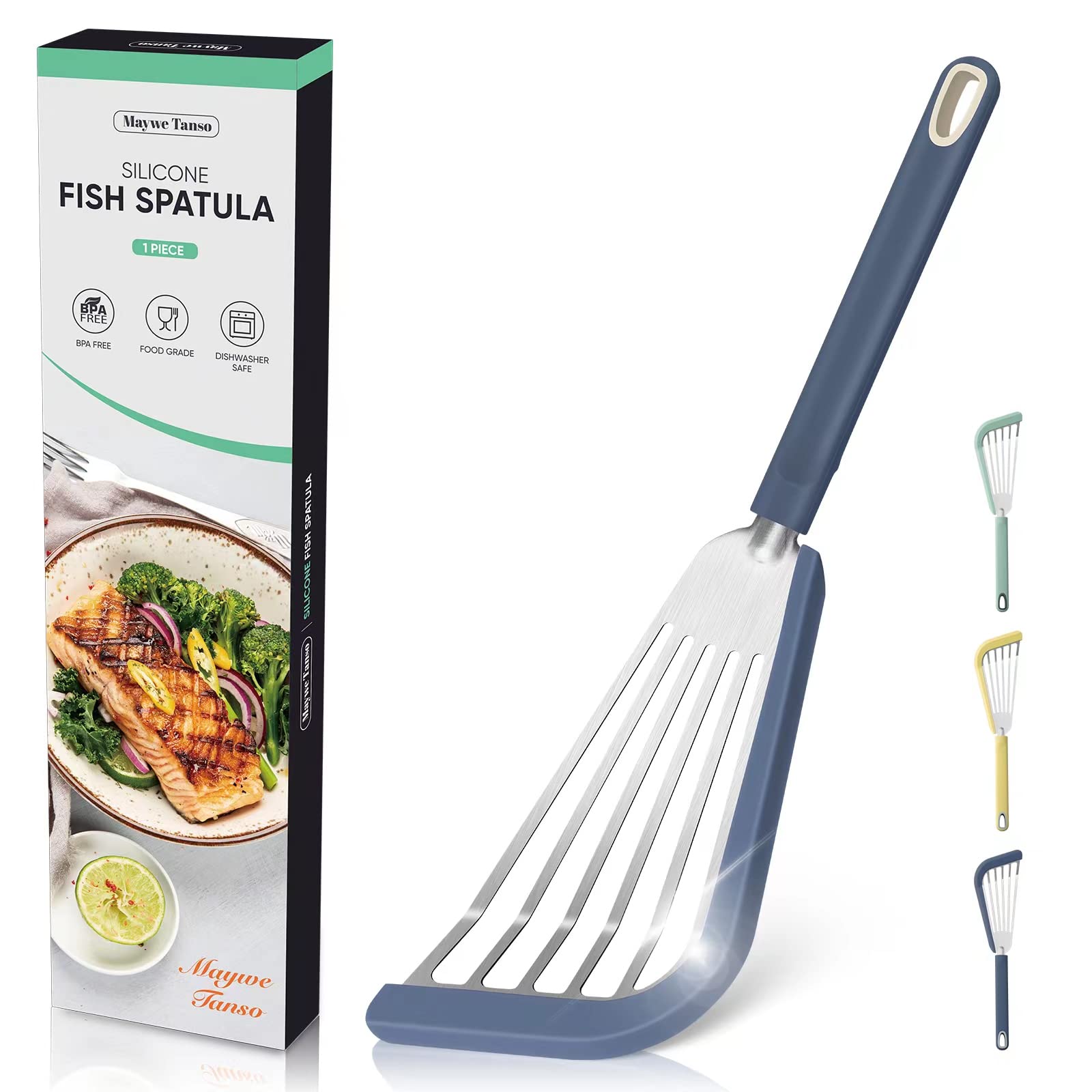 Nonstick Fish Spatula,Maywe Tanso Thin Slotted Spatulas Turner Silicone Fish Spatulas For Nonstick Cookware,High Heat Resistant