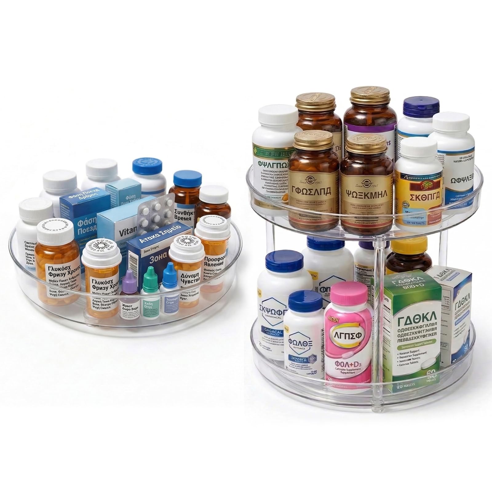 IPENP 2Tier Vitamin Storage Organizer, Rotary Turntable Organizer for Vitamin Bottles and Medicine Bottle, Vitamin Bottle Organ