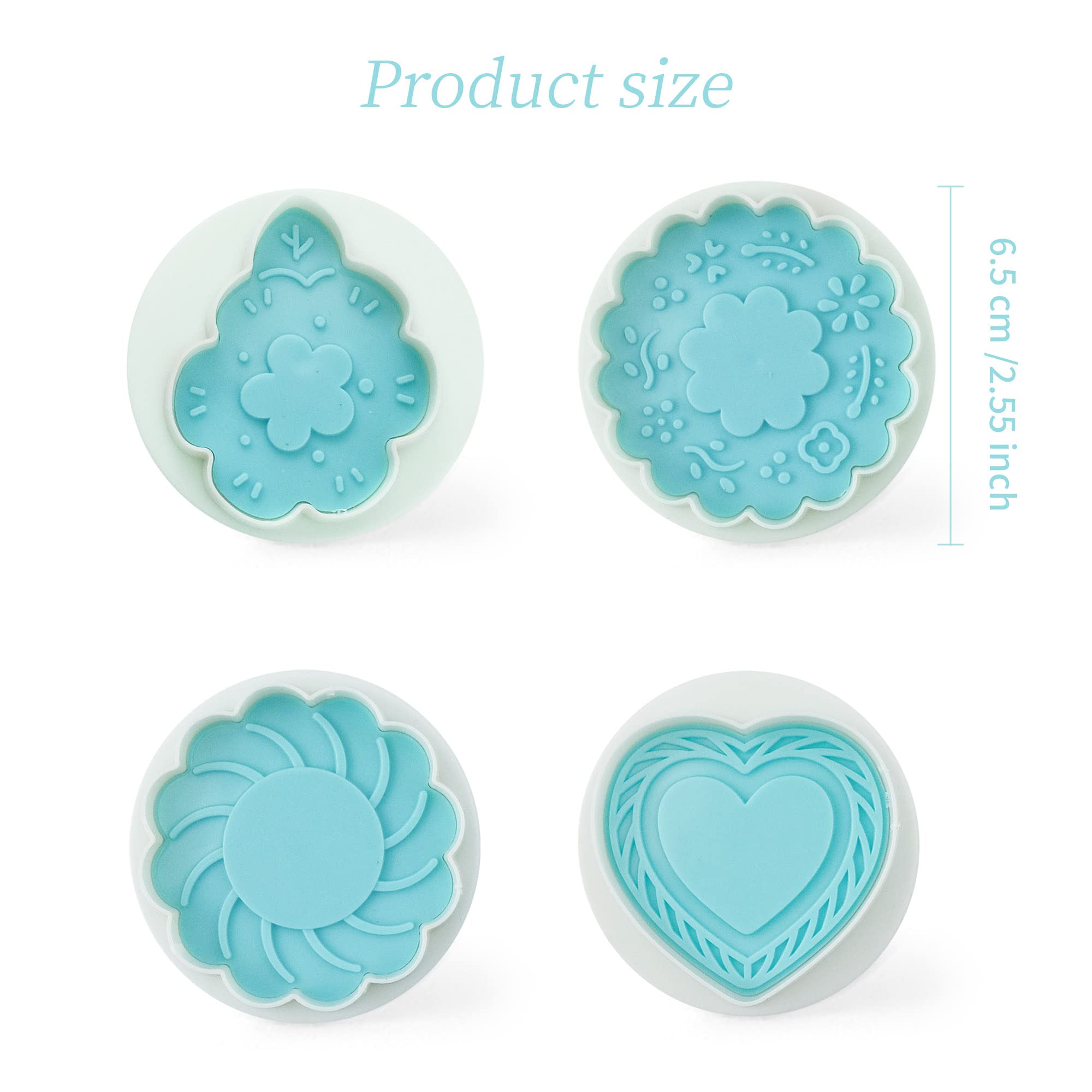 Cookie Stamps Set Of 4, Cookie Press Mold, Decorating Supplies For Diy Baking, Cake, Pastry, Easy To Use-Flower Heart