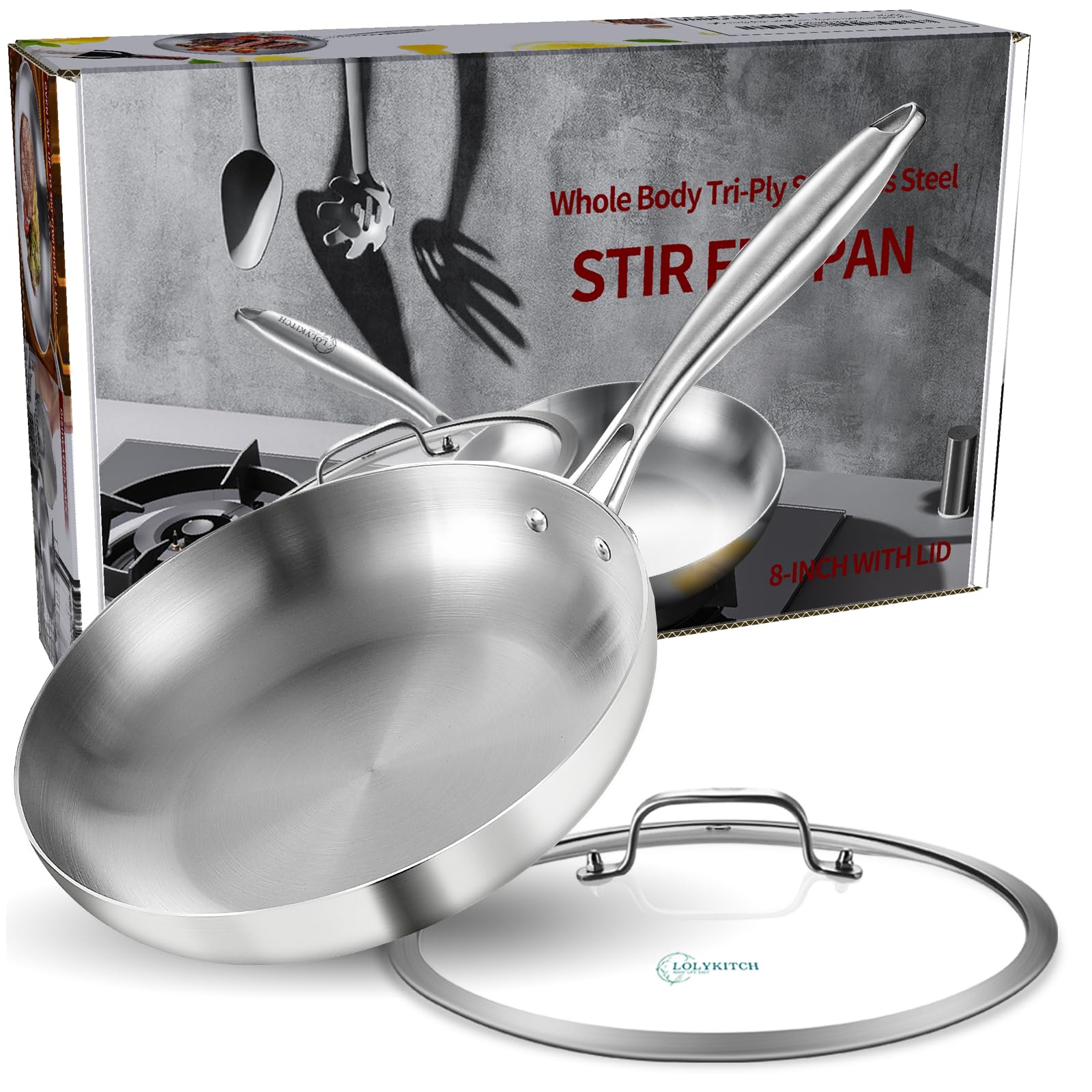 8.5Inch Stainless Steel Frying Pan with Lid | PFOA & PTFE Free Skillet