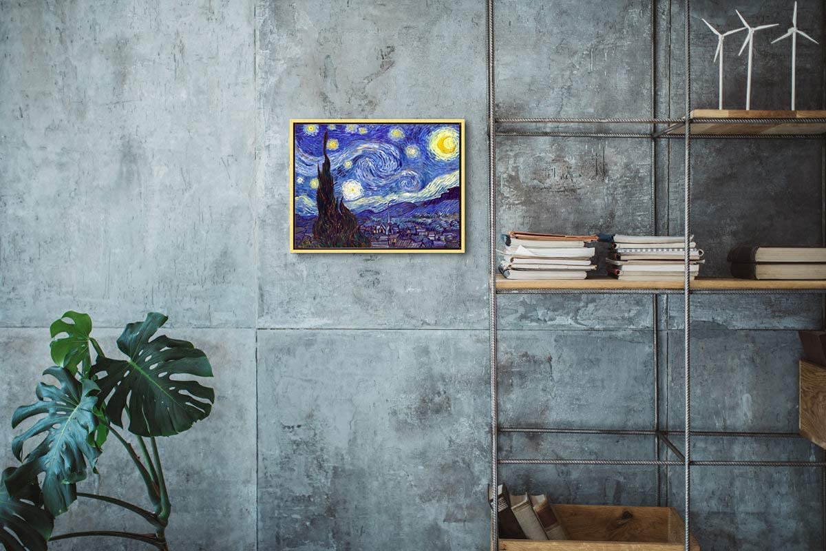 Wieco Art Framed Wall Art Giclee Canvas Prints Of Starry Night By Van Gogh Paintings Reproduction Post Impressionism Artwork Fra