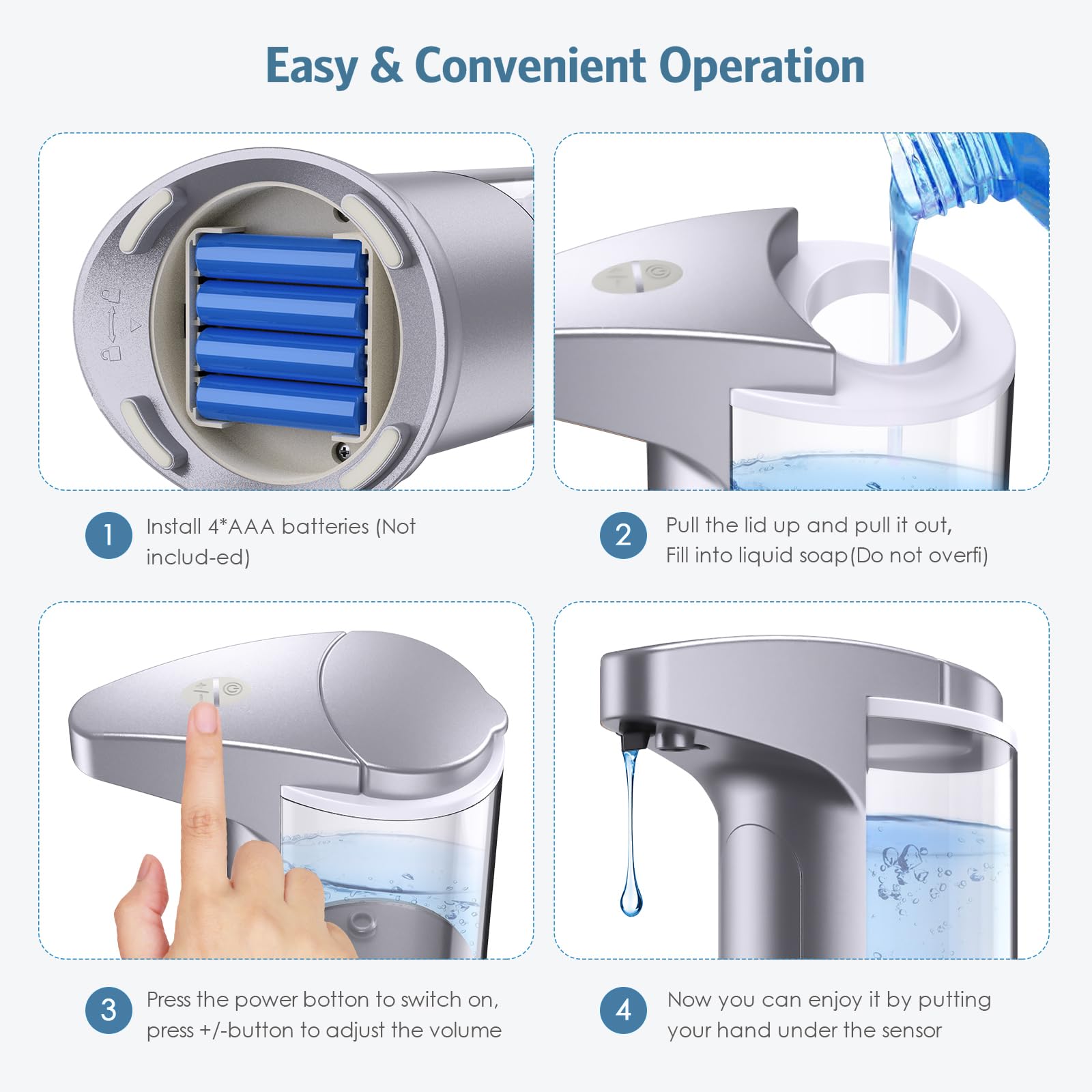 Ankilo 12.5Oz Automatic Liquid Soap Dispenser, Touch-Free Battery Operated Adjustable Soap Dispensing, Volume Premium For Kitche