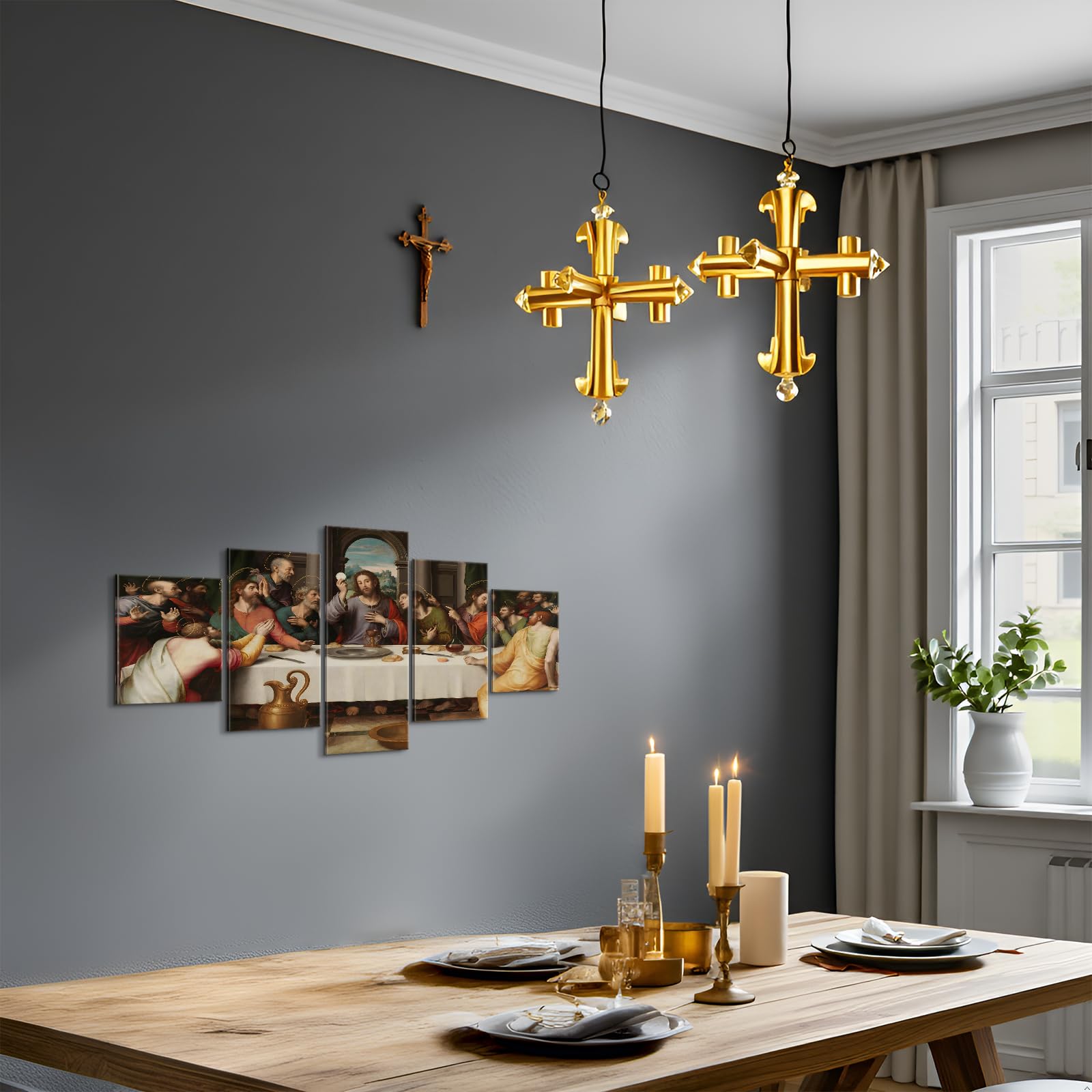 YOUHONG 5 Panels Vintage Last Supper Canvas Wall Art Modern Famous Jesus Oil Painting by Leonardo Da Vinci Reproduction Posters Classic Giclee Artwork for Living Room Decoration (50''W x 24''H)