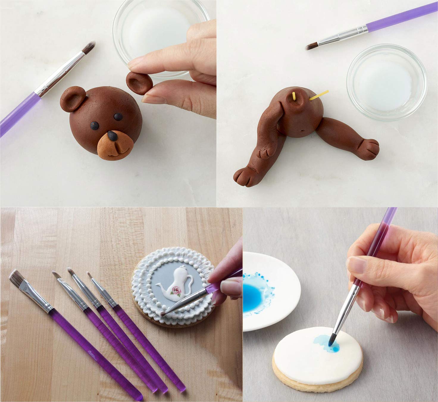 Wafjamf 8 Pcs Cake Decoration Brushes Tools Set, Cookie Decorating Supplies Kit, Food Paint Brush With Double Head Fondant Gum P