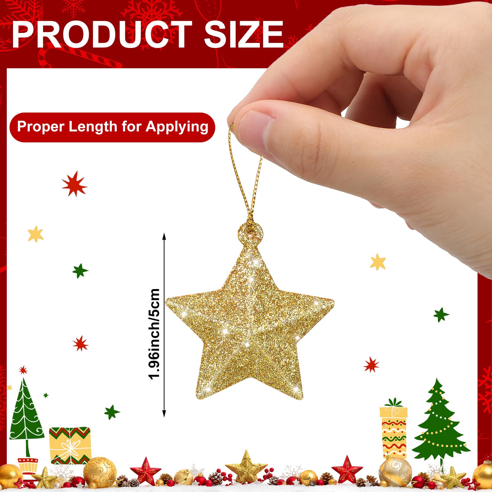 Shappy 48 Pcs Glitter Star Ornaments Christmas Tree Mini Hanging Stars Christmas Decorations Plastic Festive Embellishments for