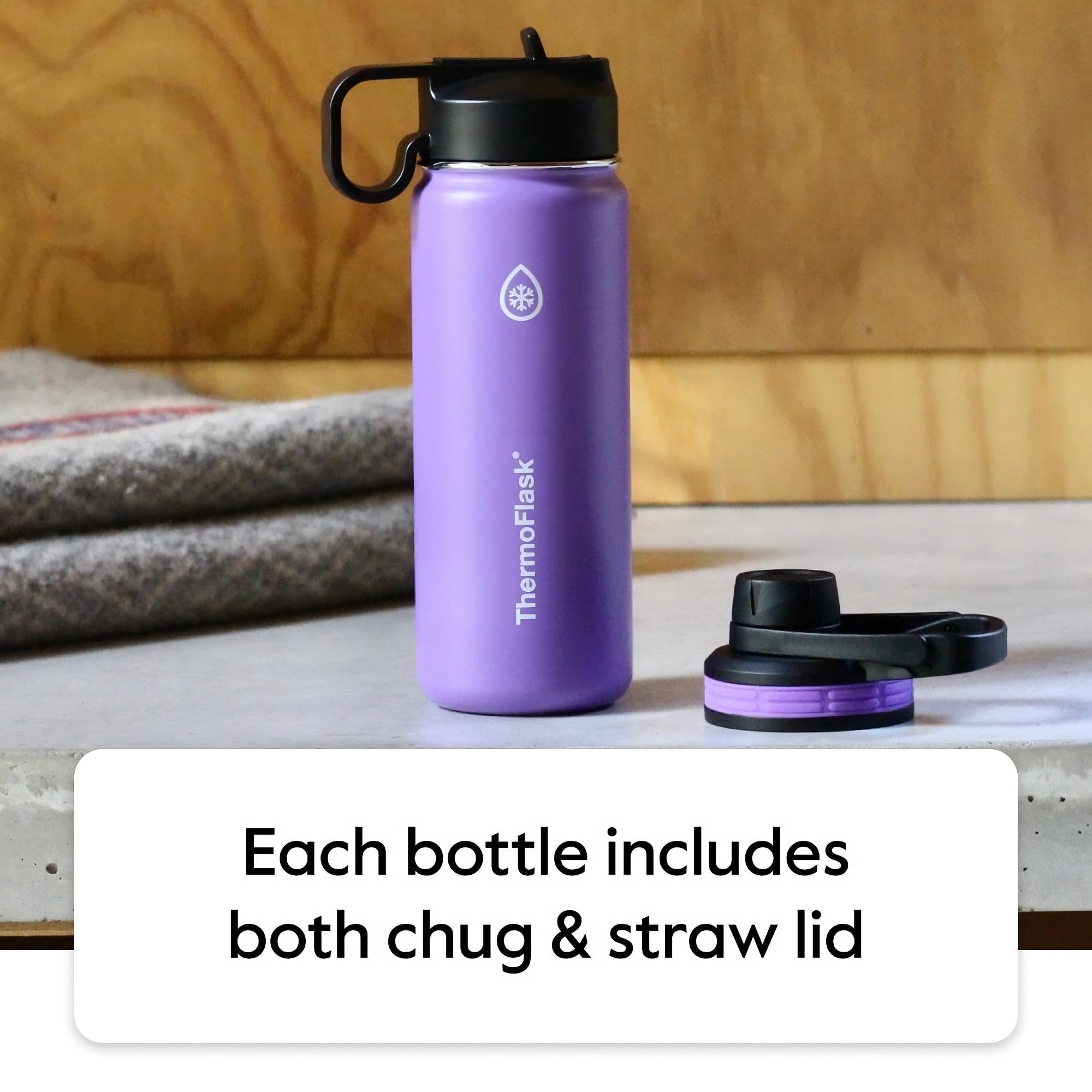 Thermoflask 40 Oz Double Wall Vacuum Insulated Stainless Steel Water Bottle With Spout And Straw Lids, Cobalt