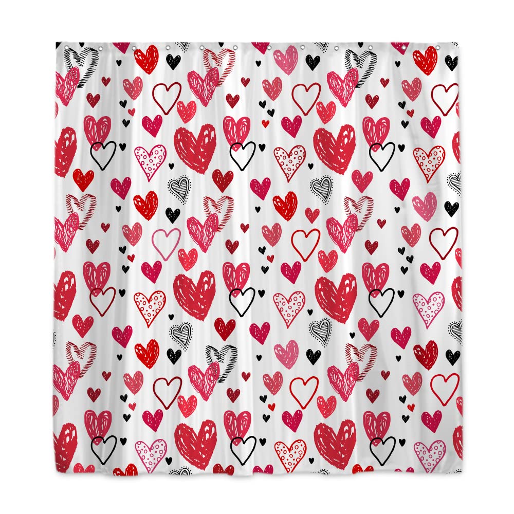 Onecmore Valentine'S Day Doodle Style Hearts Mother'S Day Shower Curtain For Bathroom Decor Romantic Red Pink Black Printed Draw