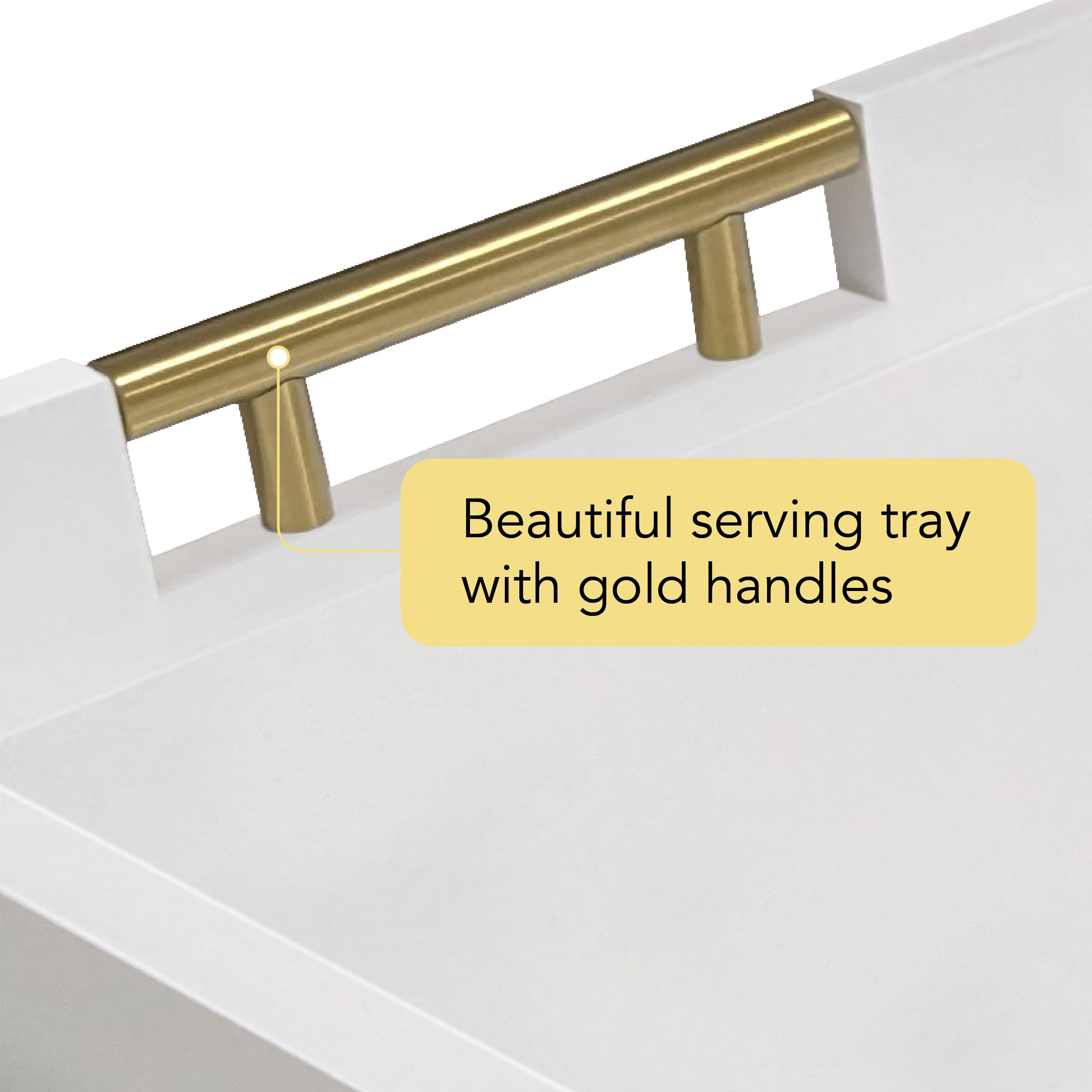 15.75'' X 11.75'' White Serving Tray With Gold Polished Metal Handles, Modern Decorative Ottoman Tray, Tea And Coffee Table Tray