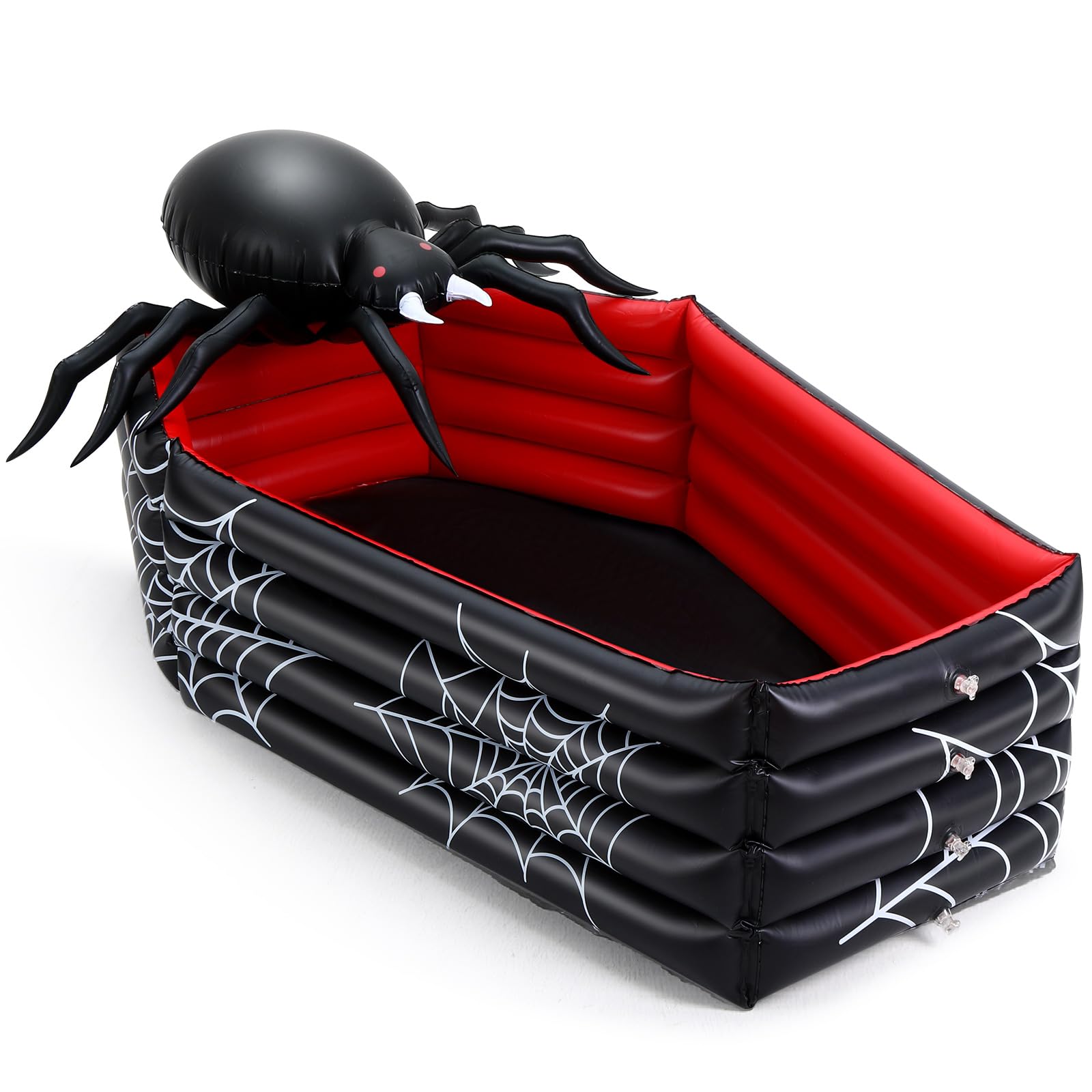 Liliful 44 Inch Halloween Cooler Spider Inflatable Drink Holder, Coffin Cooler Halloween Decor Inflatable Coffin Buffet Beverage