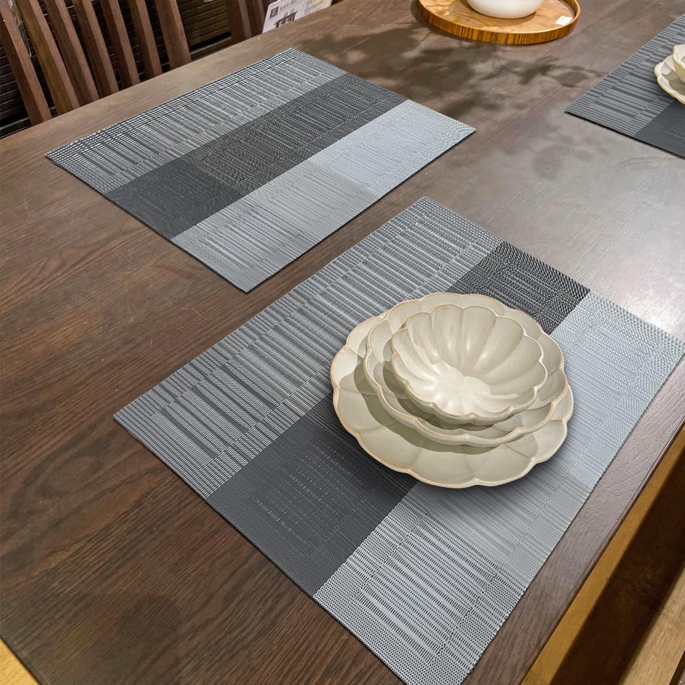 Homedge Pvc Placemat, 4 Pcs Of Non-Slip Heat Resistant Place Mats, Washable Vinyl Placemats, Set Of 4 - Ombre Silver Gray Black