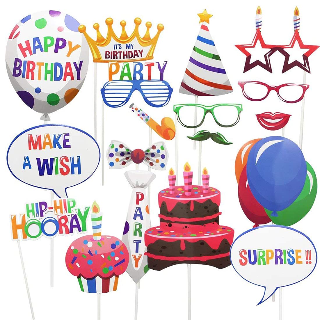 Pipi 18Pcs Birthday Photo Booth Props Party Decorations For Girls Kids Fiesta Photo Props Party Favors
