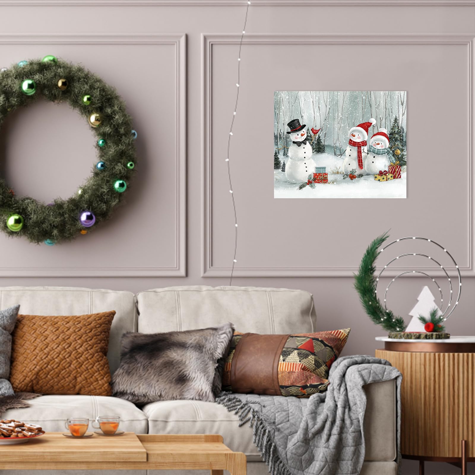 Christmas Snowman Wall Art Decor: Christmas Paintings Canvas Wall Art Prints Winter Scene Cardinal Bird Snowman Picture Wall Han