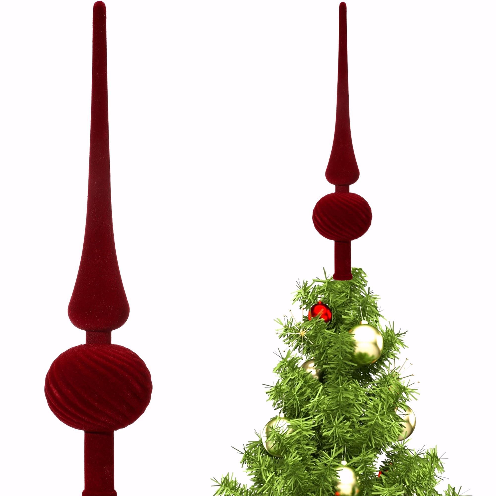 Sumind 11 Inch Burgundy Velvet Finial Christmas Tree Topper Vintage Spherical Tree Topper Velvet Finial Mid Century Christmas Or