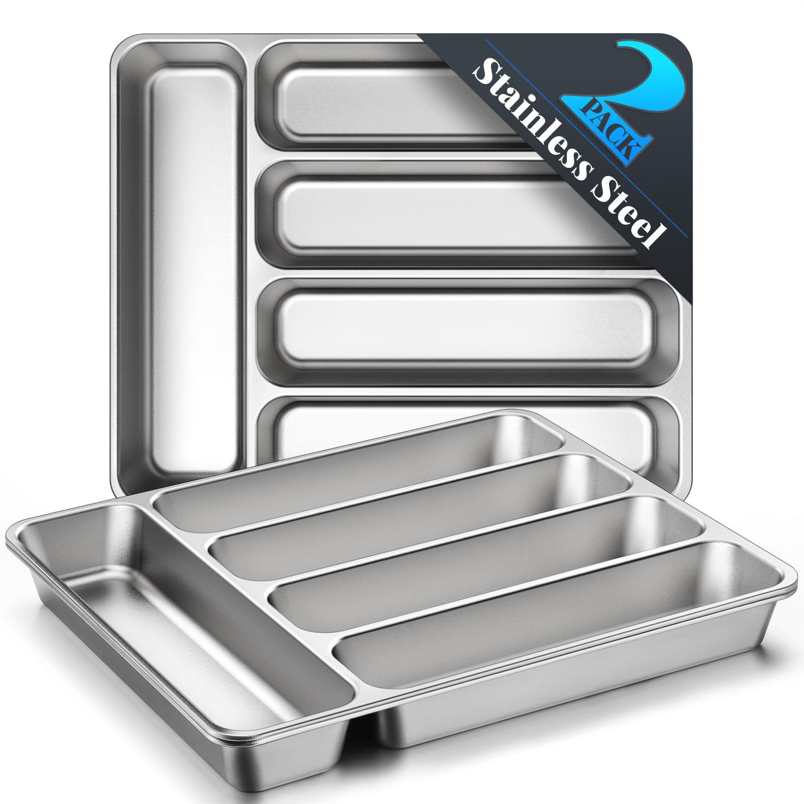 IKOCO 2Pack Silverware Organizer, Stainless Steel, Dishwasher Safe