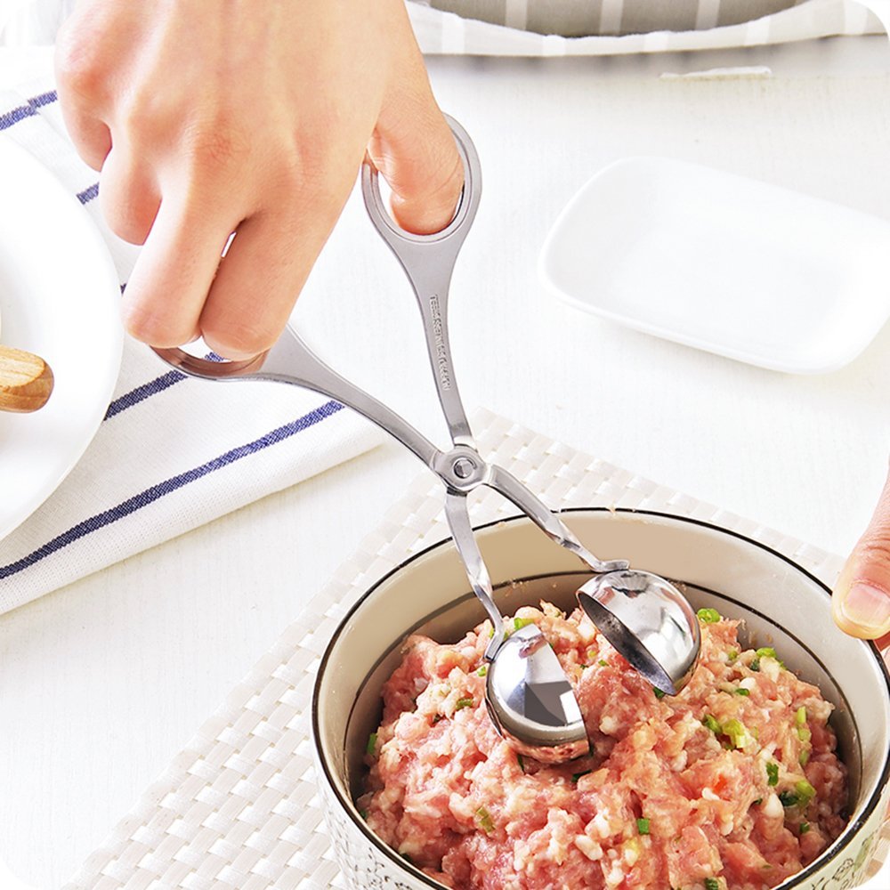 2 PCS None-Stick Meat Ballers  Stainless Steel Meat Baller Tongs  Cake Pop Meatball Maker Ice Tongs  Cookie Dough Scoop for Kitchen. (1.38'' and 1.78'')