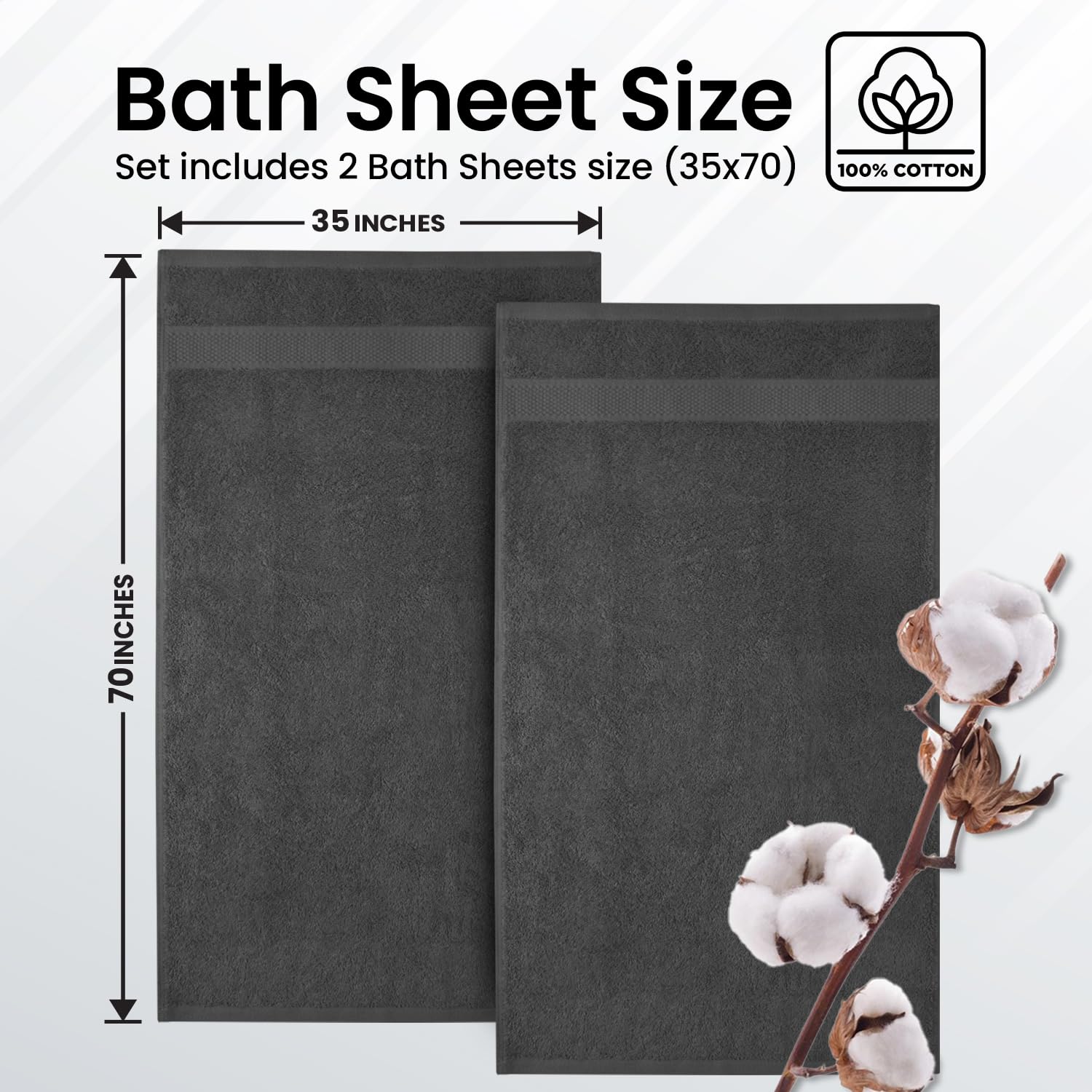 Infinitee Xclusives Premium Grey Bath Sheets Towels For Adults - 2 Pack Extra Large Bath Towels 35X70-100% Soft Cotton, Absorben
