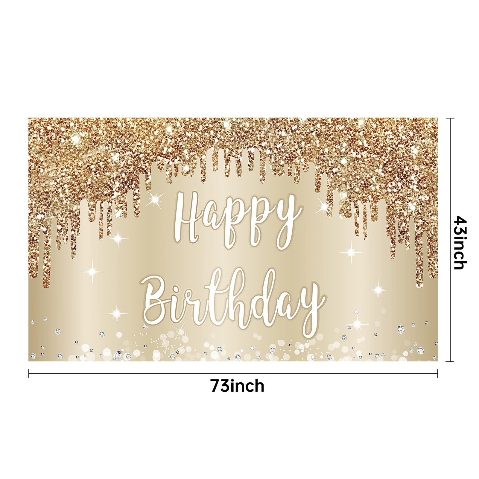 Gold White Happy Birthday Banner Decorations For Women Girls, Gold Glitter Happy Birthday Backdrop Party Supplies, 16Th 18Th 21S