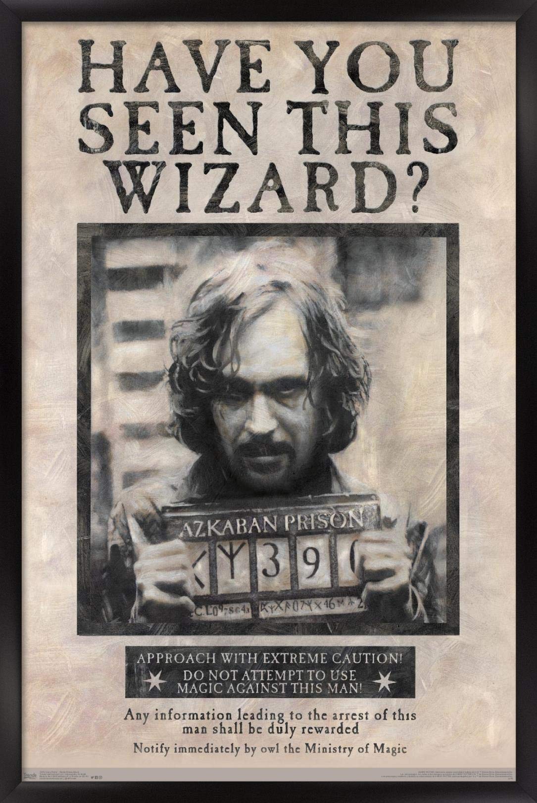 Trends International The Wizarding World: Harry Potter - Sirius Black Wanted Poster Wall Poster, 14.725'' X 22.375'', Black Fram