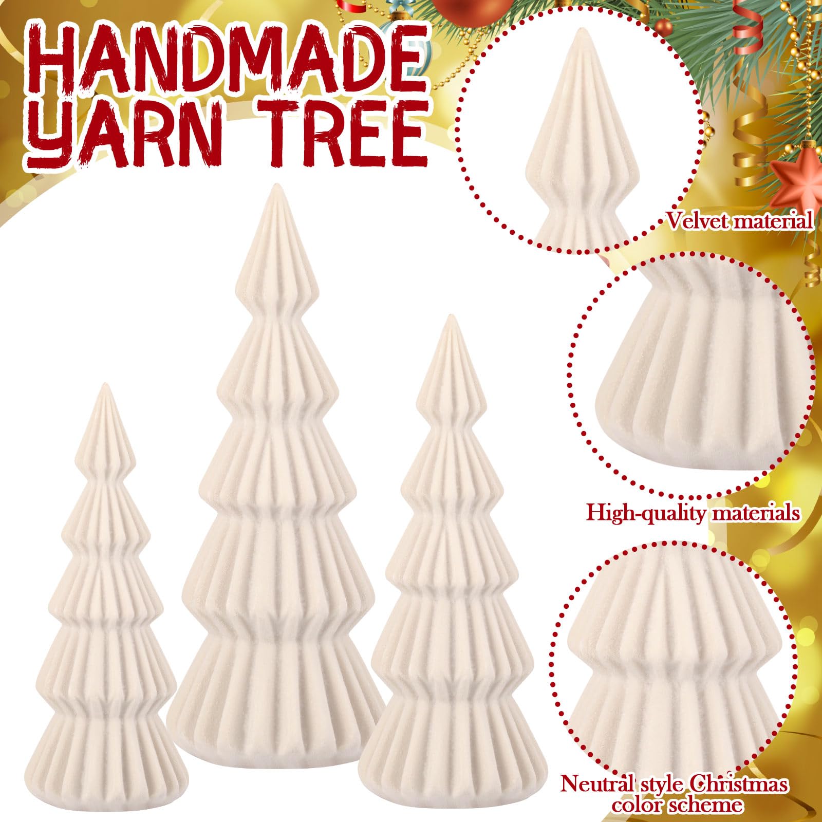 Relaxgiant Set of 3 Velvet Ceramic Christmas Trees Decoration Large Modern Velvet Cone Christmas Tree Figurine Decor Holiday Xma