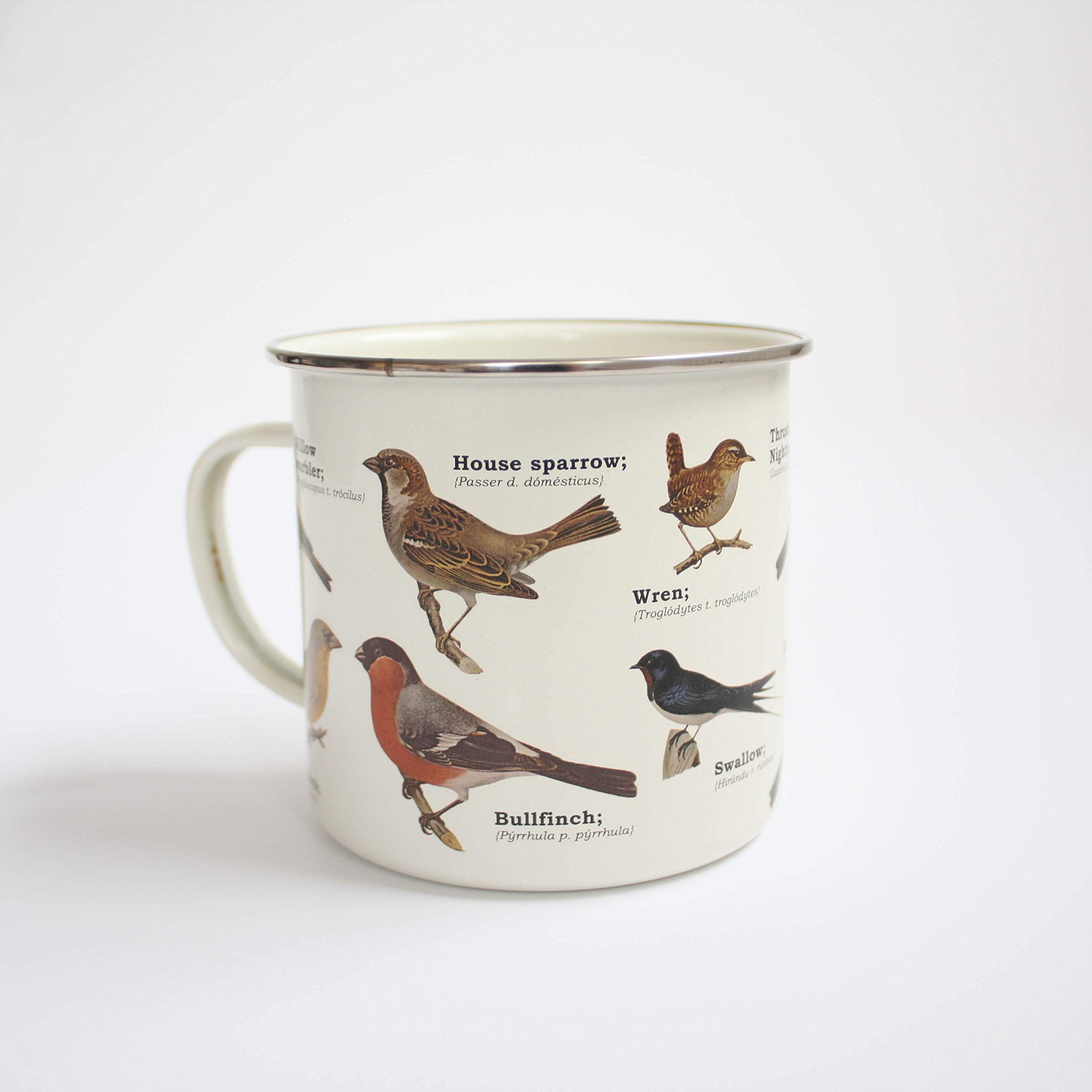 Gift Republic Garden Birds Enamel Outdoor Camping Mug Large Metal Coffee Cup Bird Watchers Gardeners Nature Lovers Gift Durable 