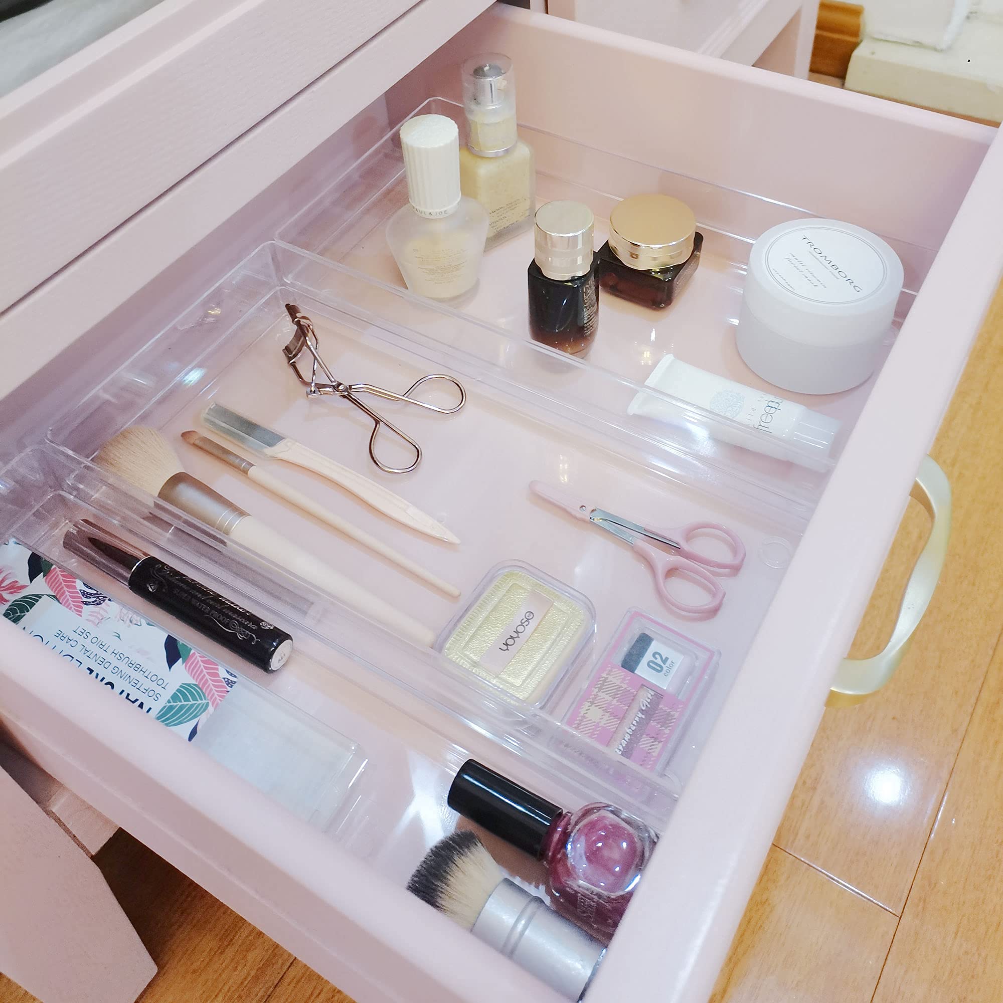 LotFancy Clear Drawer Organizers, 12    x 3    x 2   , Set of 3, Drawer Organizer Trays for Desk, Plastic Storage Bins for Bathr