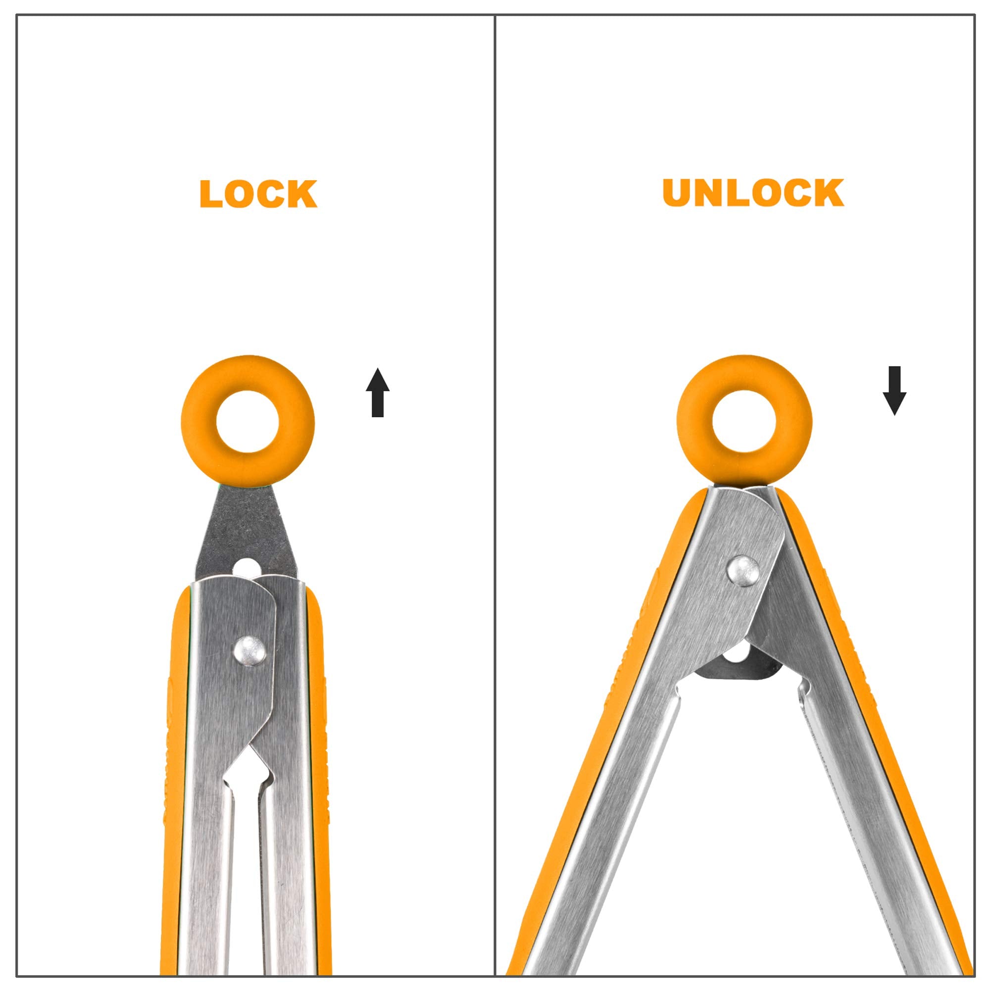 Premium 304 Stainless Steel Barbecue Turners, Heavy Duty Non-Stick Bbq Cooking Kitchen Tongs, 9'' And 12'' Orange