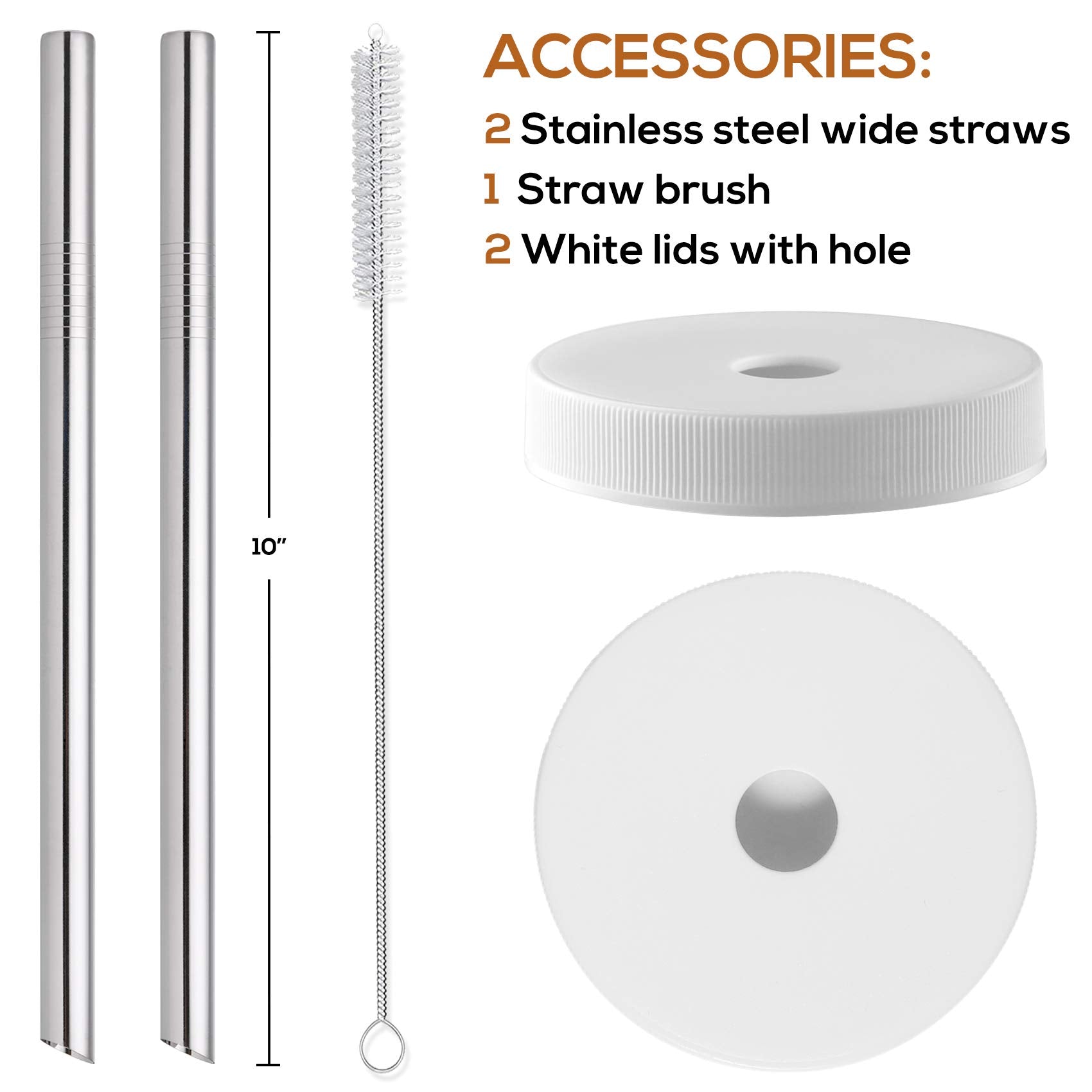 [ 8 Pack ] Glass Juicing Bottles With 2 Straws & 2 Lids W Hole- 16 Oz Travel Drinking Jars, Water Cups With White Airtight Lids,