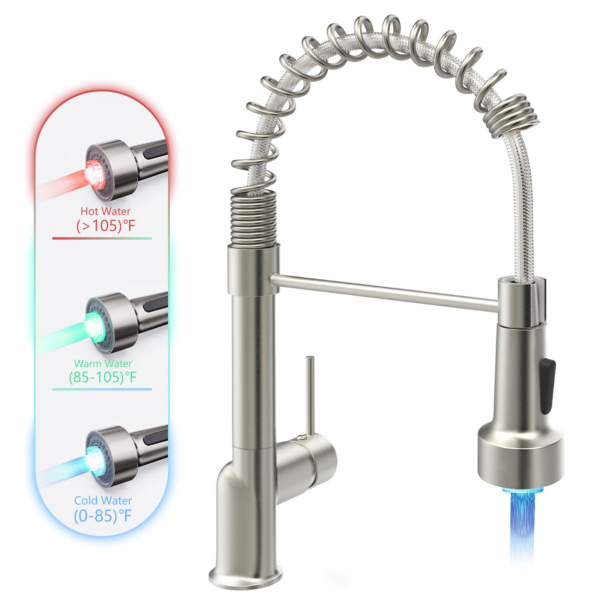 Gimili Kitchen Faucet With Sprayer Modern Single Handle Pull Down Sprayer Brushed Nickel Kitchen Faucet Pull Down With Led Light