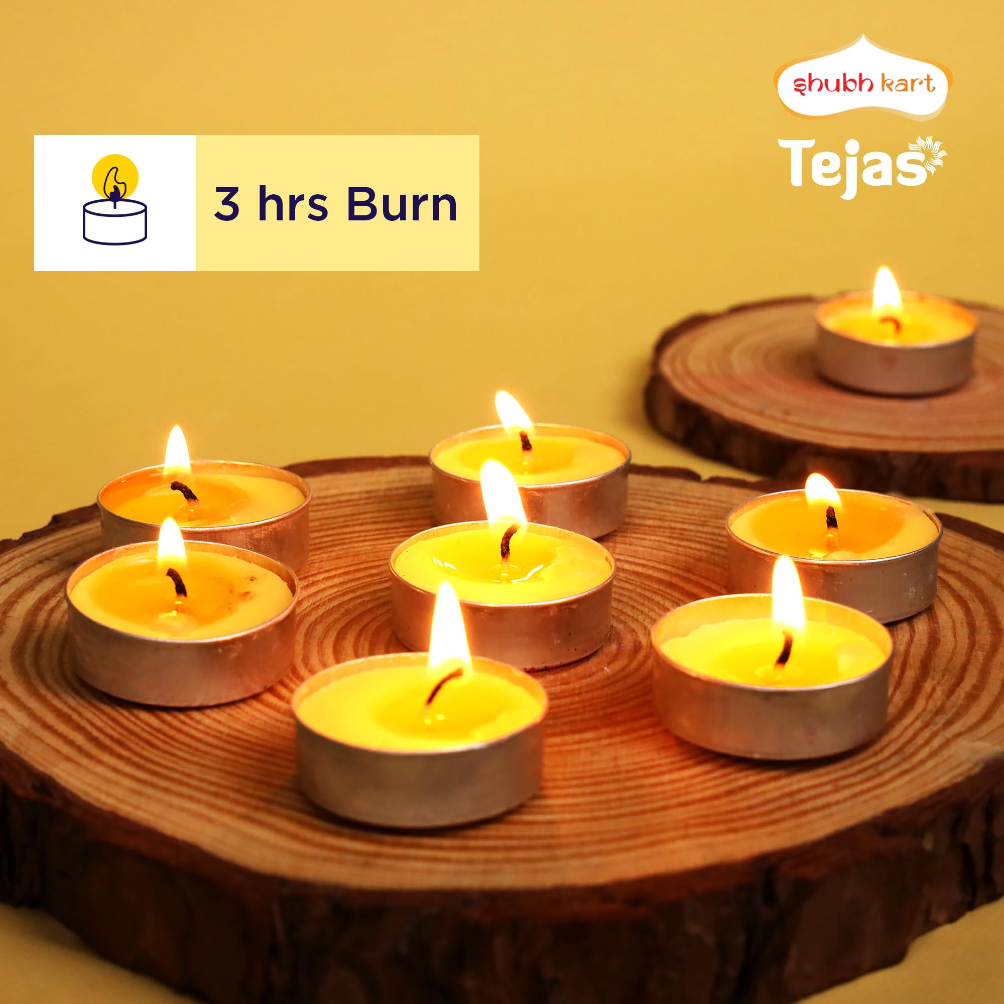 Shubhkart Tejas Puja Ghee T-Light Candles 50N | Non Toxic Smokeless & Wax Free Tea Light Candles Perfect For Home Decor, Prayers