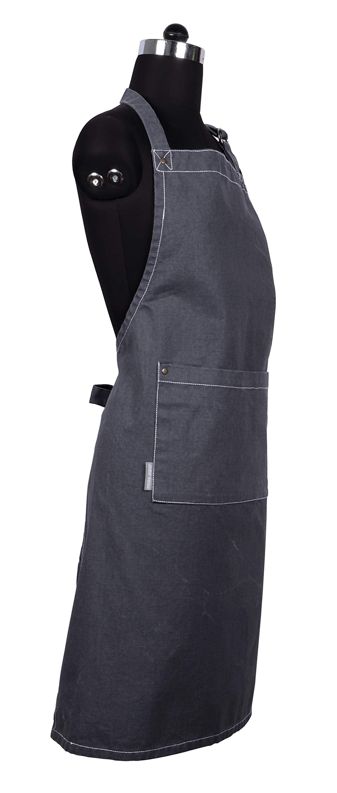 Amour Infini Cotton Solid Aprons For Women With Pocket, Adjustable Strap And Waist Ties Washed Chef Aprons For Cooking, Baking A