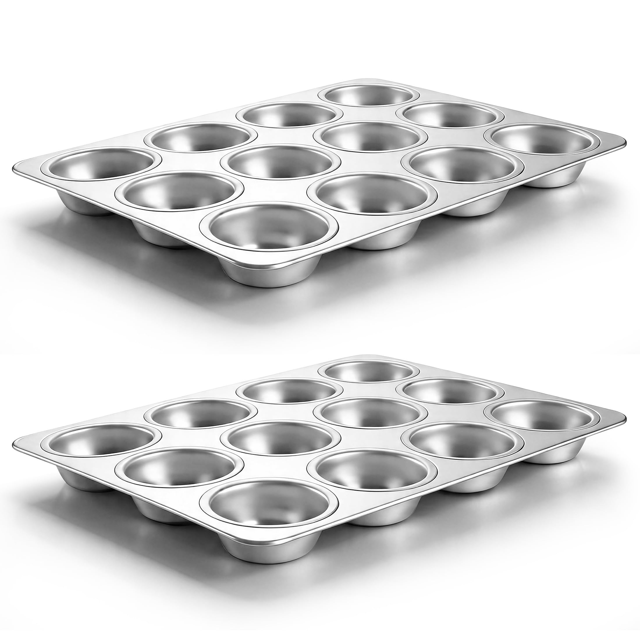 LIANYU 12 Cups Muffin Pan for Baking, 2 Pack Stainless Steel Cupcake Tin