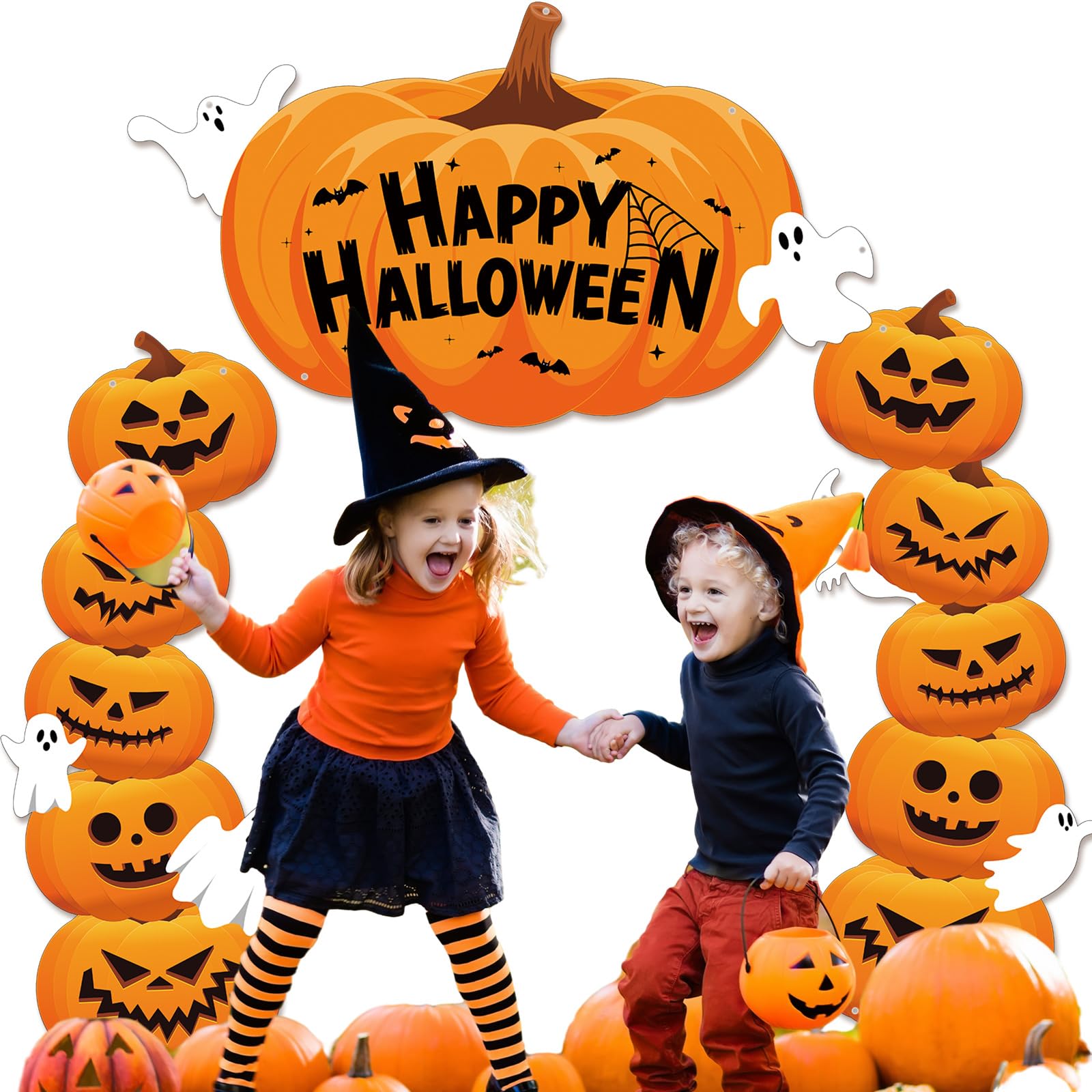 HunnmingRe 71 Inch 3 Pcs Halloween Door Decorations for Classroom Pumpkin Party Porch Banner Gift Wrap Door Banner Halloween Cov