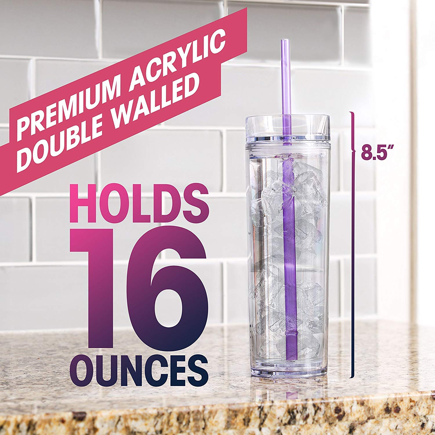 Skinny Acrylic Tumbler Double Wall 16 Oz - Clear
