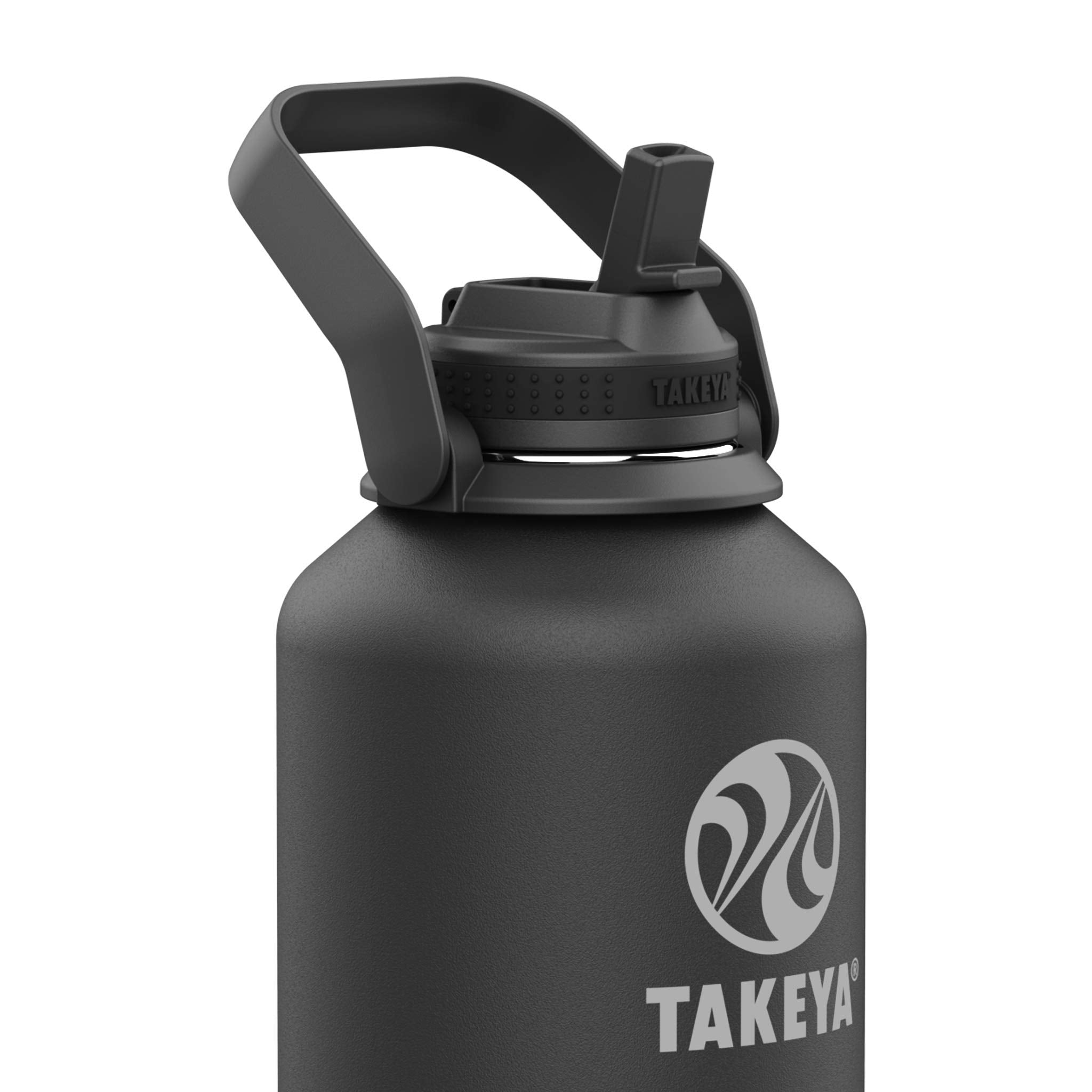 Takeya Stainless Steel Insulated Water Bottle, 64 oz, Ace Black, Model 53020, Durable PP Lid, Carry Handle