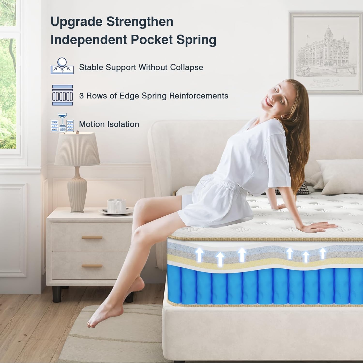 Full Size Mattress, Upgrade Strengthen Firm 10 Inch Hybrid Full Mattress In A Box, Mattress Full With High Density Memory Foam A