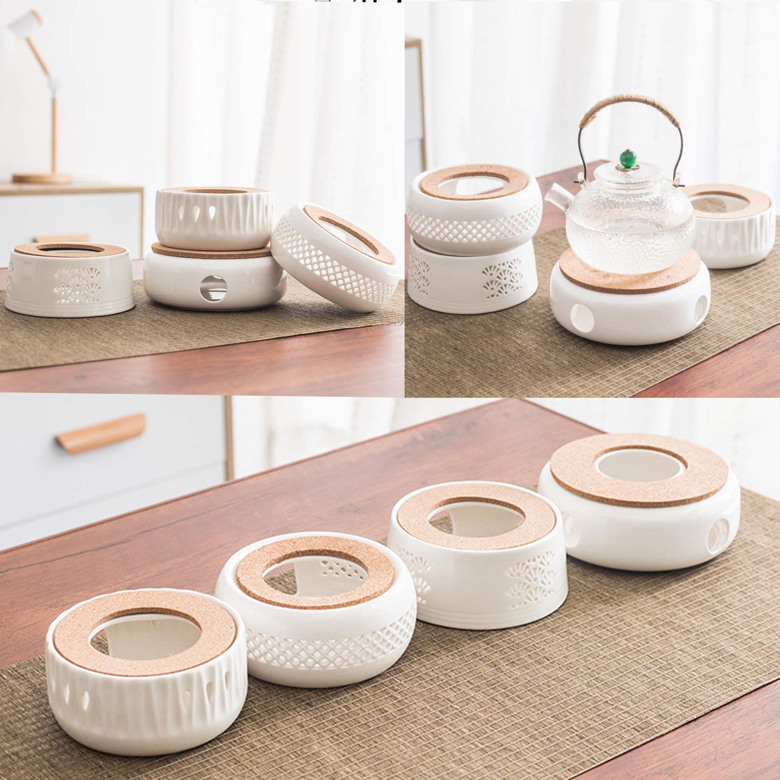 Cosy-Yc Ceramic Teapot Warmer,Tea Light Warmer White,Design For Glass Teapot,Teapot Warmer Base(5.1X2.4Inch)
