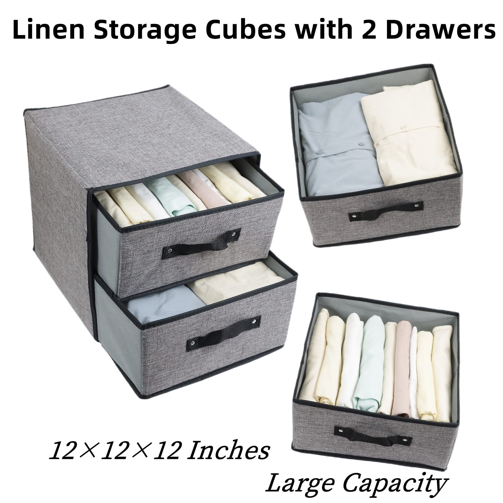 Linen Closet Organizers and Storage, Fabric Storage Drawer Organizer, Dresser Organizer with 2 Drawers for Underwear, Sock, Bra,