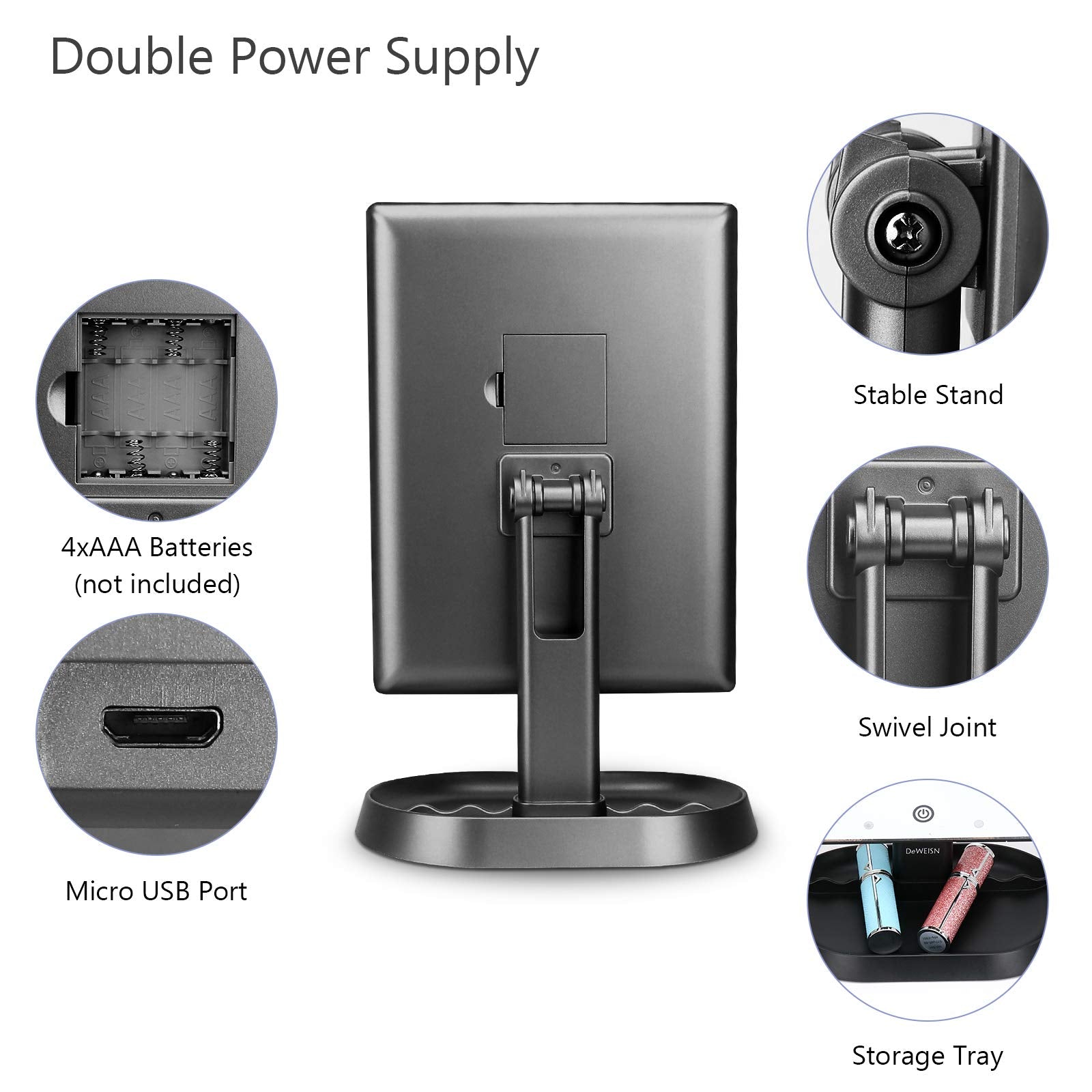 deweisn Trifold Lighted Vanity Makeup Mirror with 21 LEDs Lights 1x/2x/3x Magnification and Touch Screen Dimming Two Power Supplies Makeup Mirror  Gift for Women