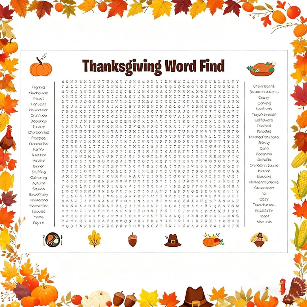 BLOCKv Jumbo Thanksgiving Word Search Poster, Giant 36x24 Wall Game for Families, Interactive Holiday Activity Poster for Thanks