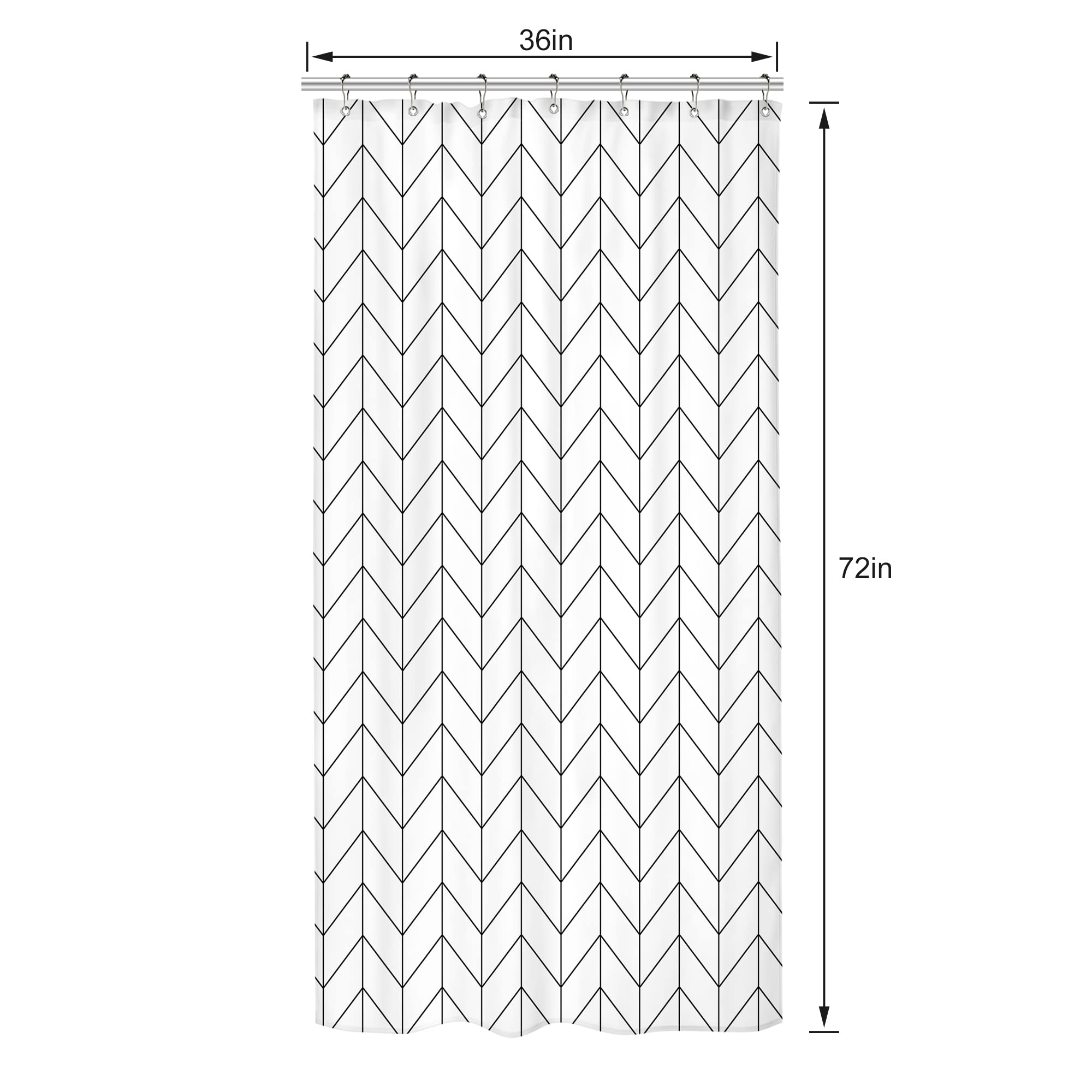 Riyidecor Small Stall 36Wx72H Inch Shower Curtain,Narrow Rv Walkin Black White Herringbone Modern Bathroom Curtains,Half Stand U