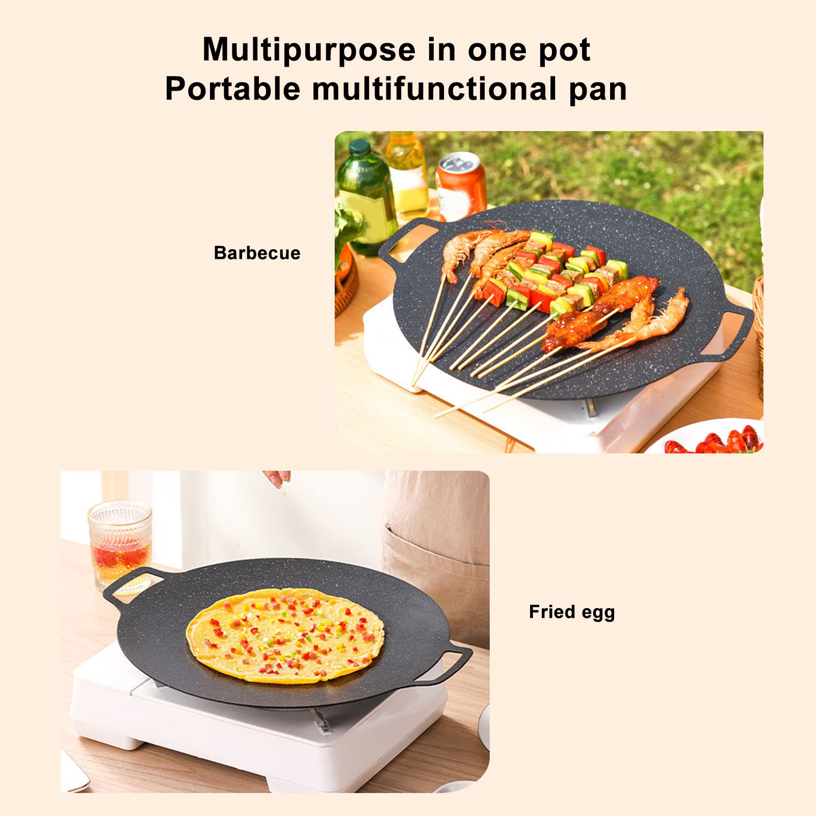Korean Grill Pan,14.17Inch Nonstick Round Griddle Grill Pan For Korean Bbq,Round Bbq Griddle With Handle,Multifunctional Stove P