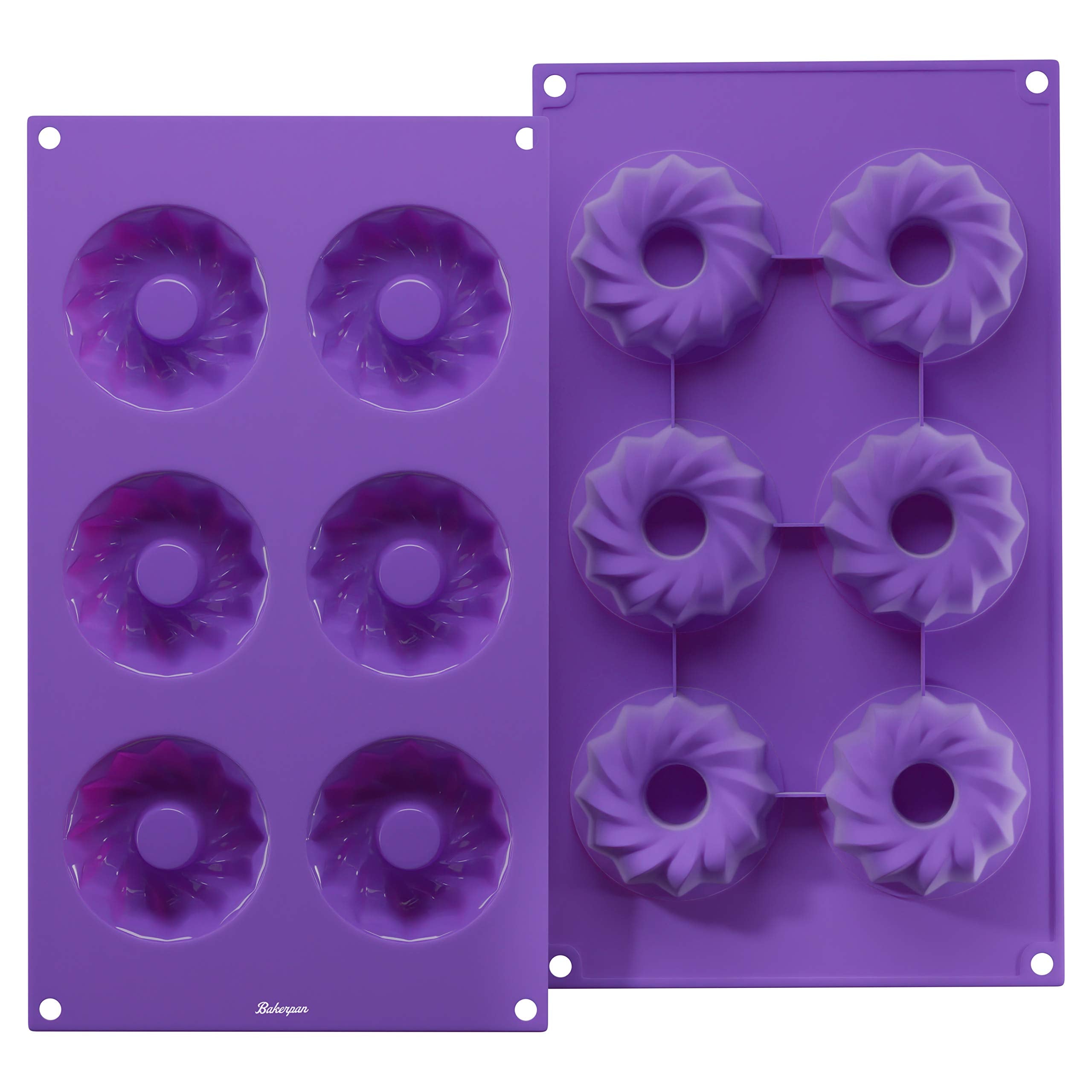 Bakerpan Silicone Mini Fluted Cake Pans, Mini Gelatin Molds, Small Jello Molds, Mini Cake Pans, 6 Cavities - Set Of 2